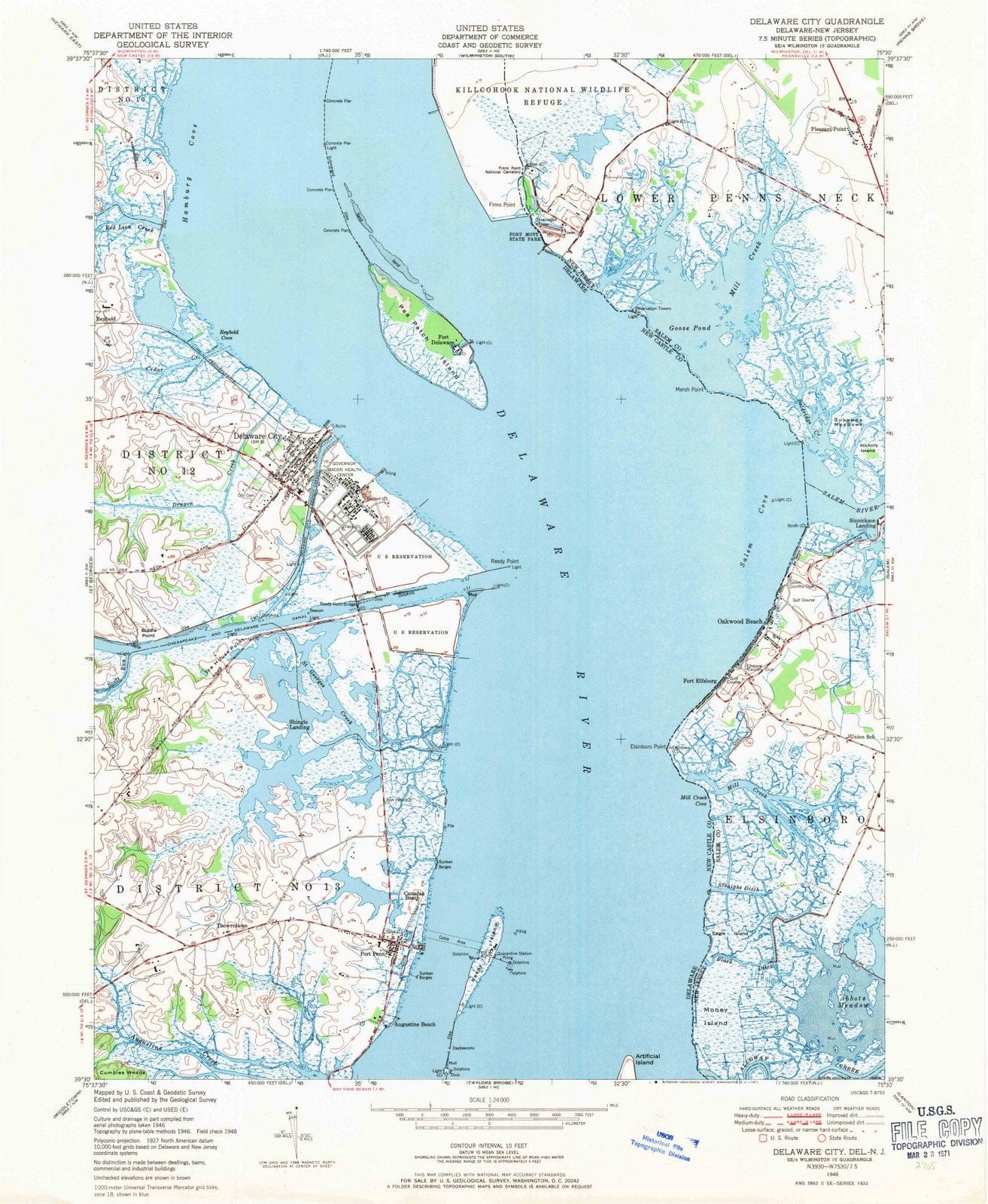 1948 Delaware City, DE - Delaware - USGS Topographic Map