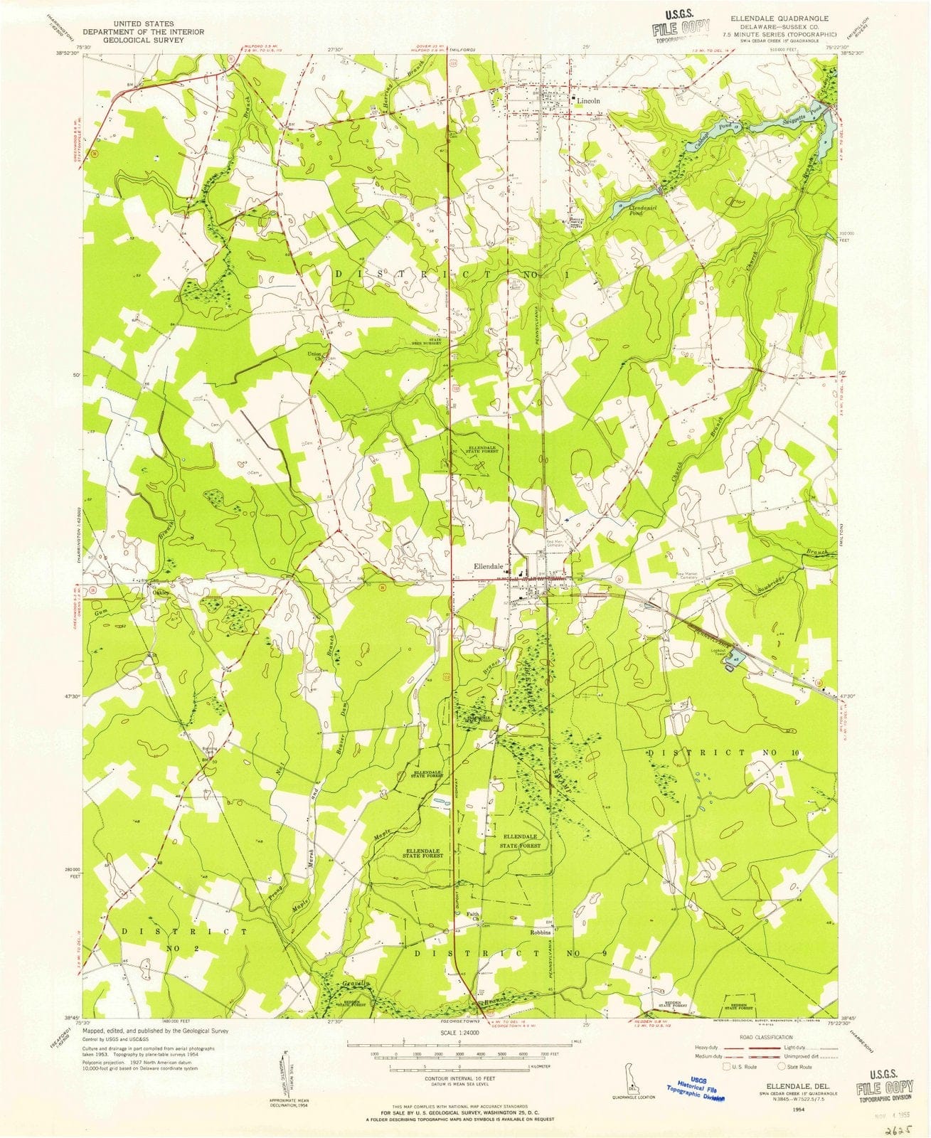 1954 Ellendale, DE - Delaware - USGS Topographic Map