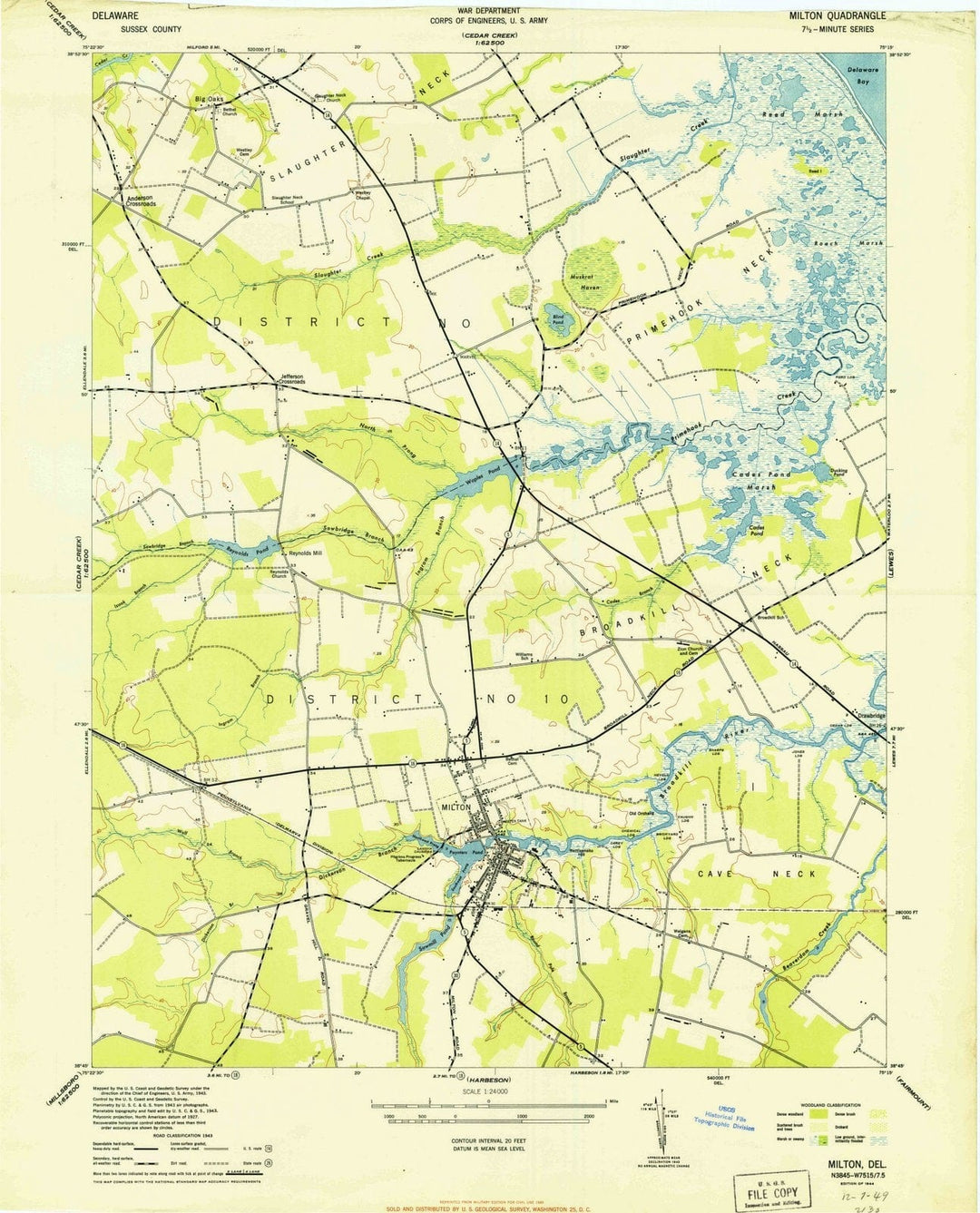 1944 Milton, DE - Delaware - USGS Topographic Map