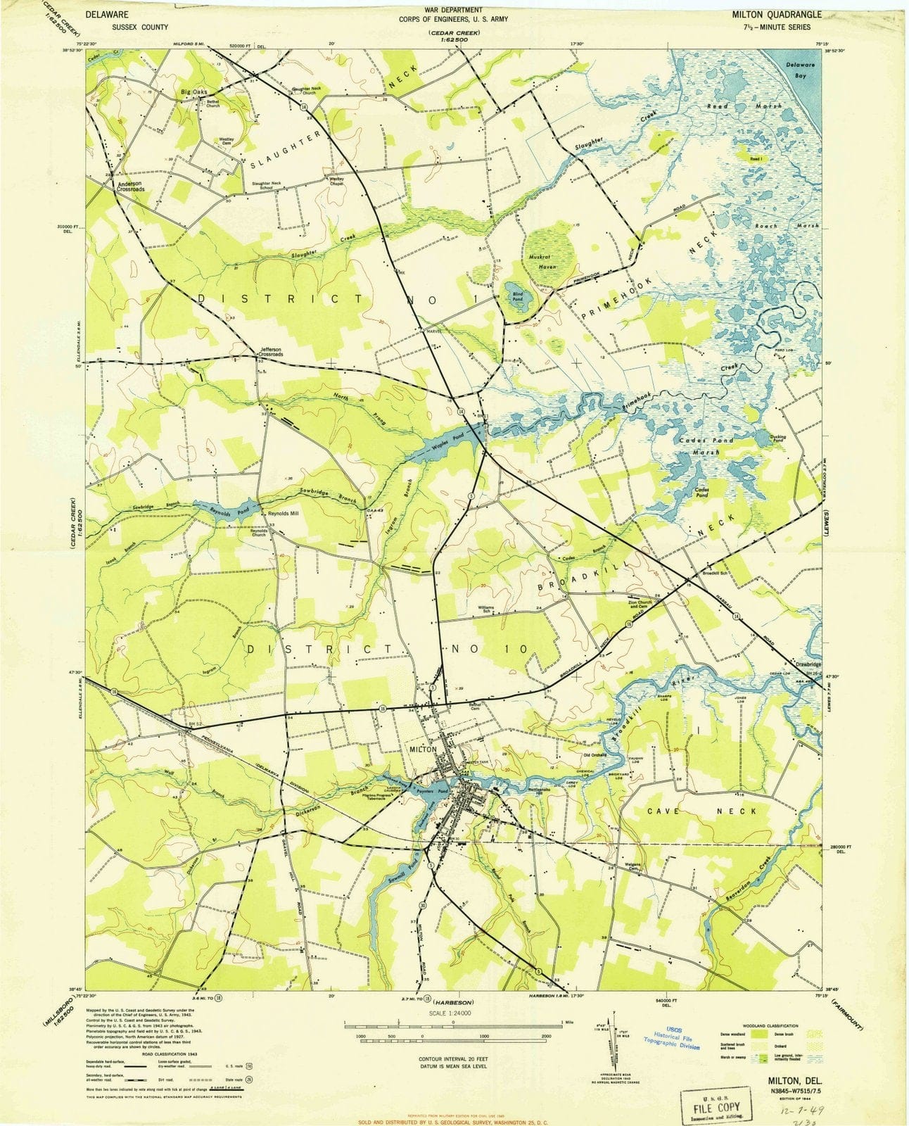 1944 Milton, DE - Delaware - USGS Topographic Map