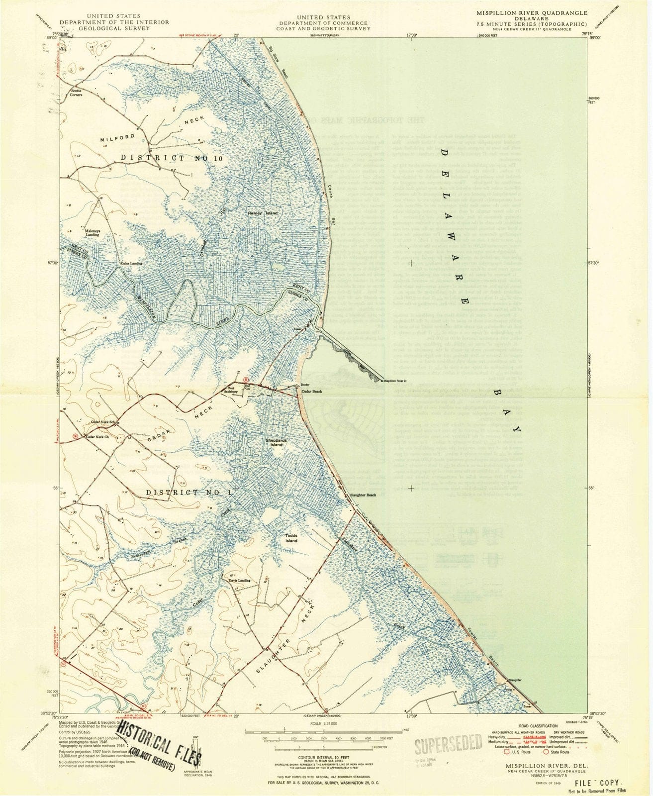 1949 Mispillion River, DE - Delaware - USGS Topographic Map