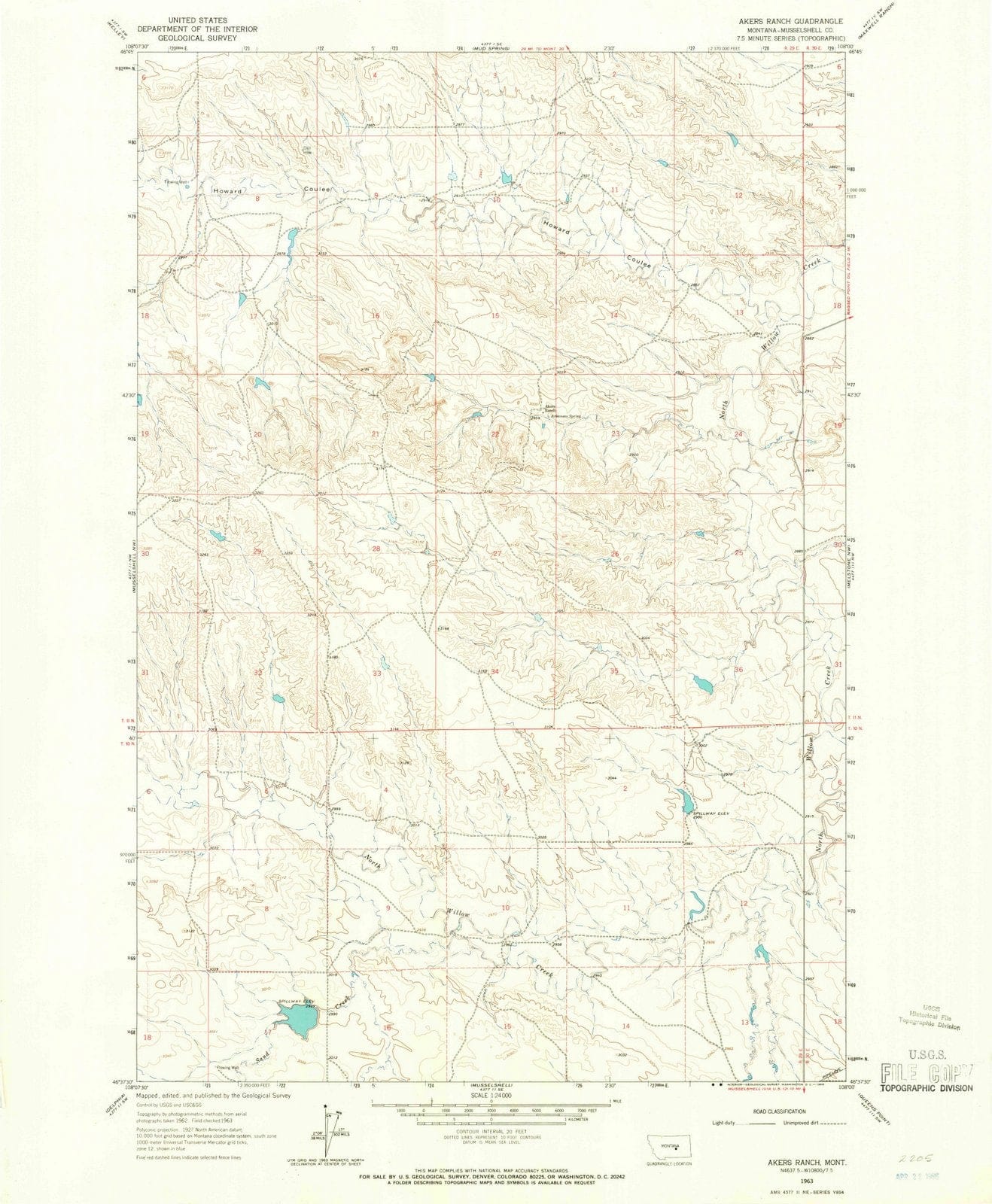 1963 Akers Ranch, MT - Montana - USGS Topographic Map