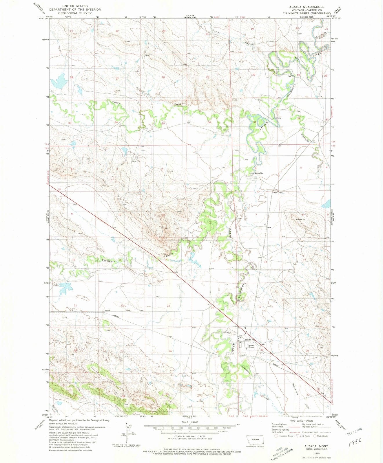 1980 Alzada, MT - Montana - USGS Topographic Map v2