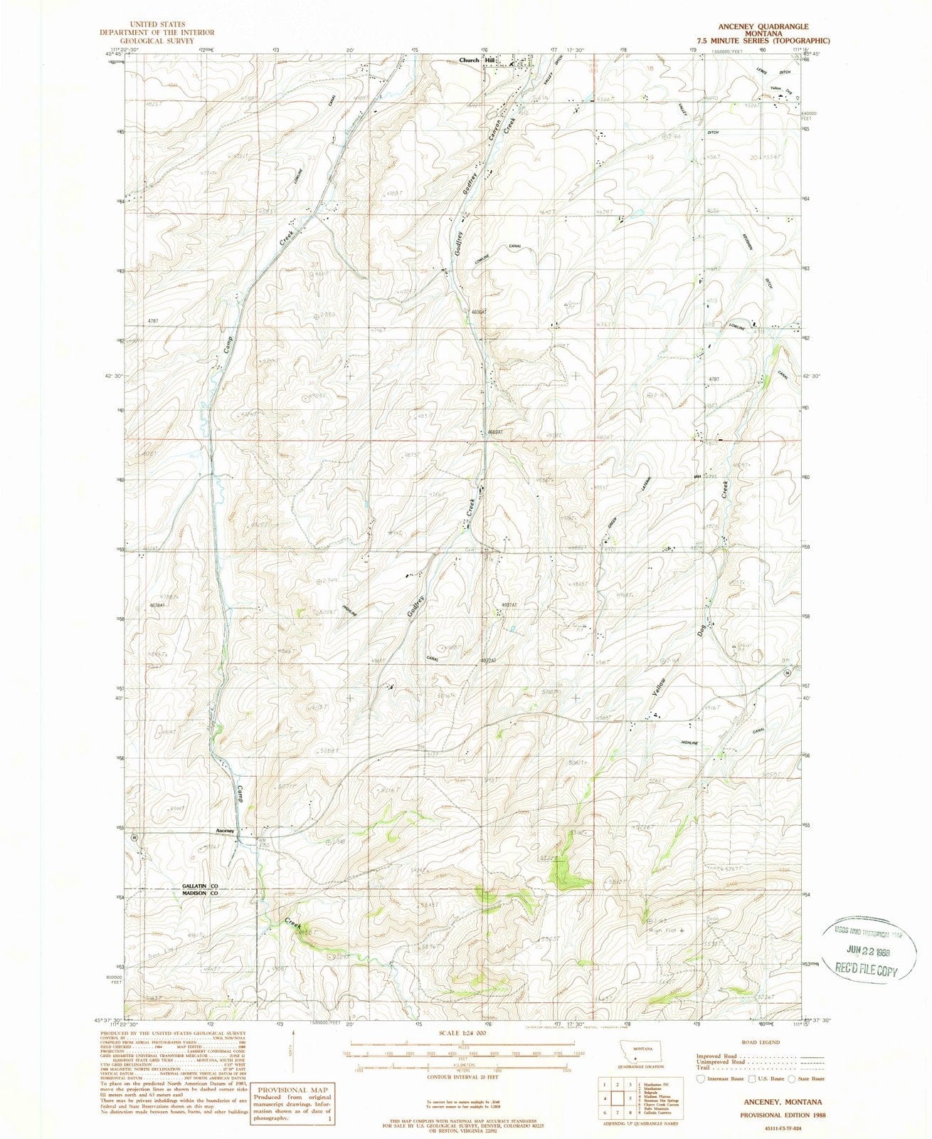 1988 Anceney, MT - Montana - USGS Topographic Map