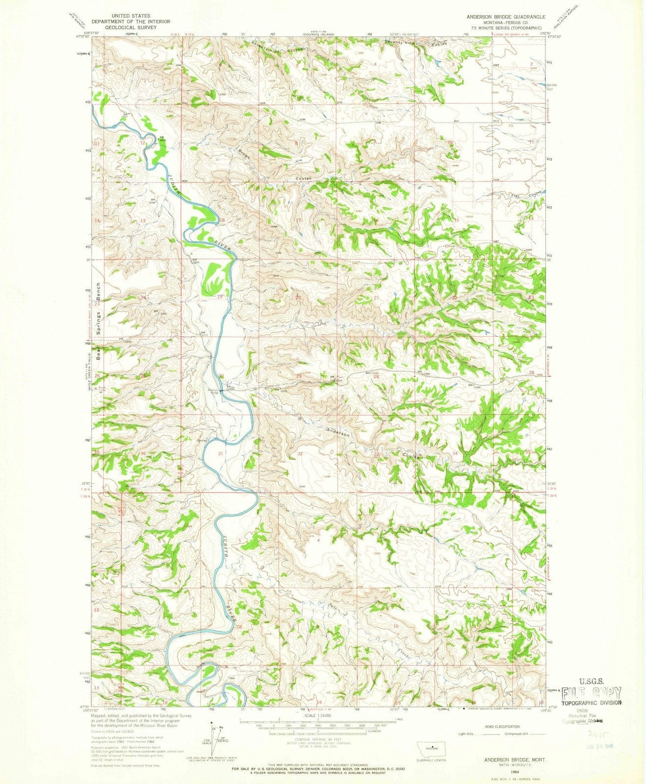 1964 Anderson Bridge, MT - Montana - USGS Topographic Map