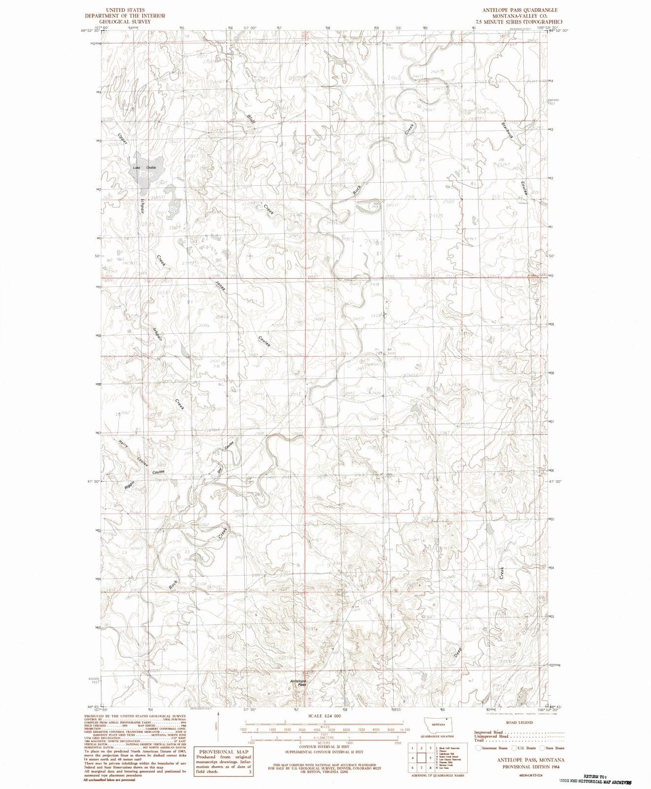 1984 Antelope Pass, MT - Montana - USGS Topographic Map