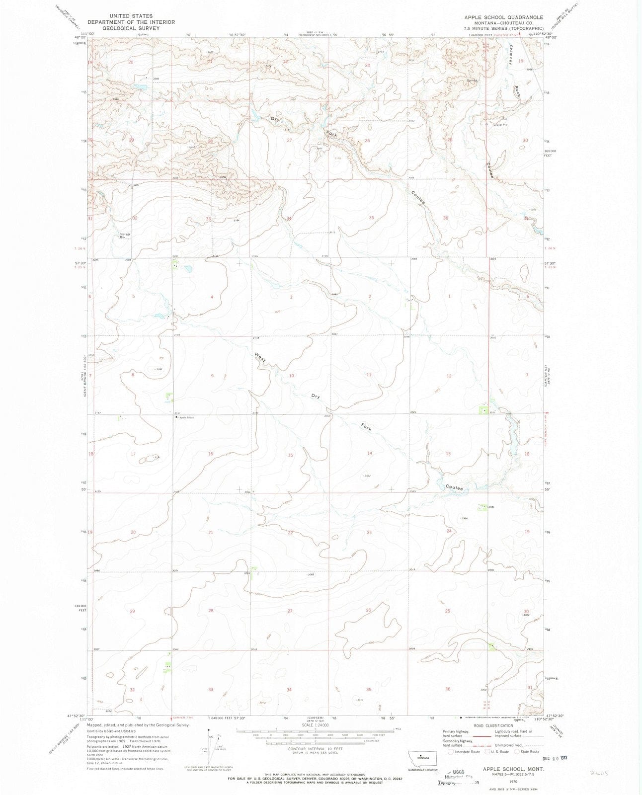 1970 Apple School, MT - Montana - USGS Topographic Map