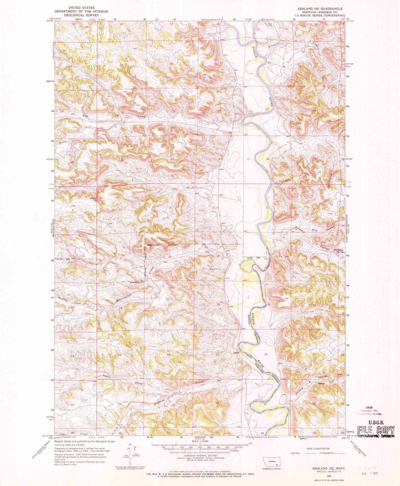 1966 Ashland, MT - Montana - USGS Topographic Map