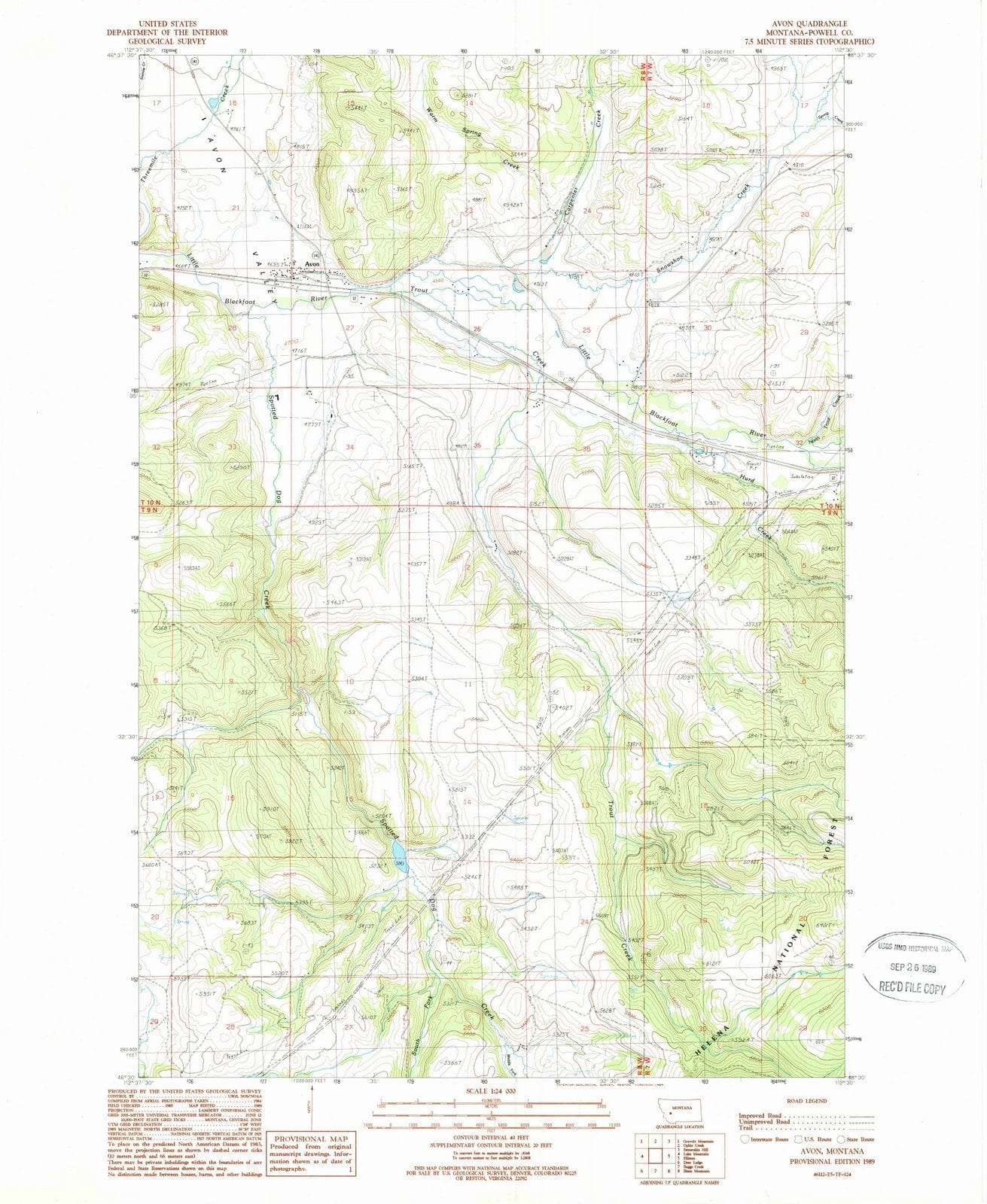 1989 Avon, MT - Montana - USGS Topographic Map