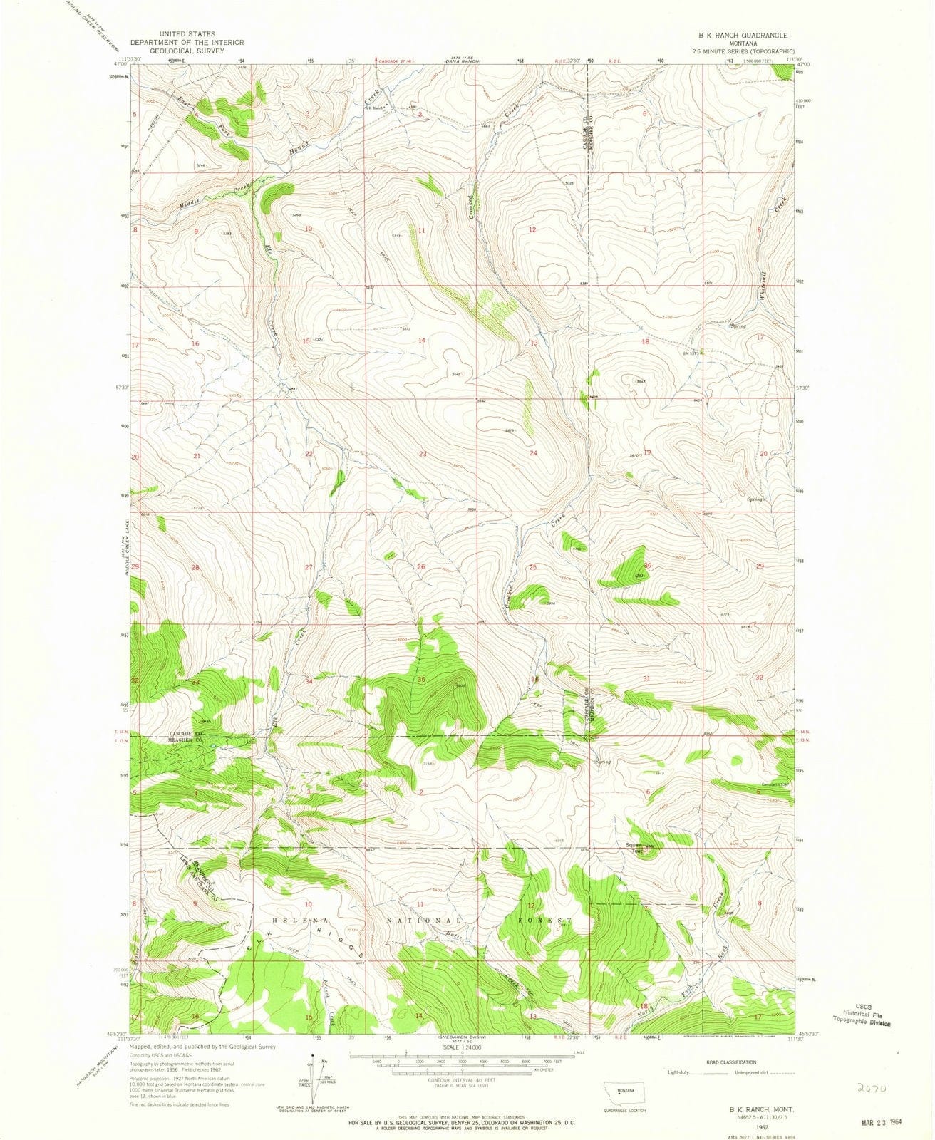 1962 B K Ranch, MT - Montana - USGS Topographic Map