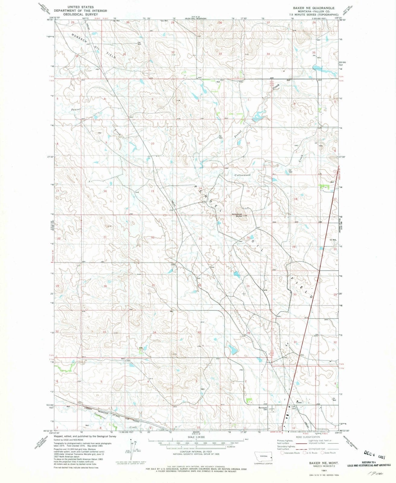 1981 Baker, MT - Montana - USGS Topographic Map