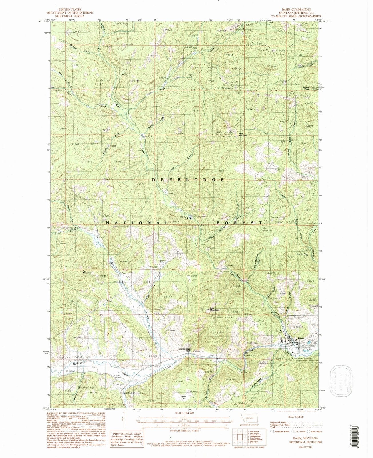 1985 Basin, MT - Montana - USGS Topographic Map
