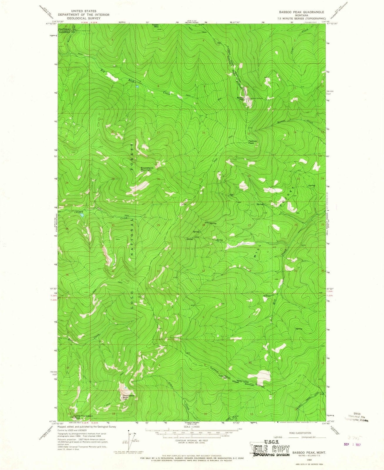 1964 Bassoo Peak, MT - Montana - USGS Topographic Map