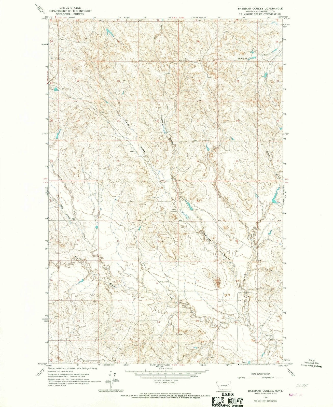 1964 Bateman Coulee, MT - Montana - USGS Topographic Map v2