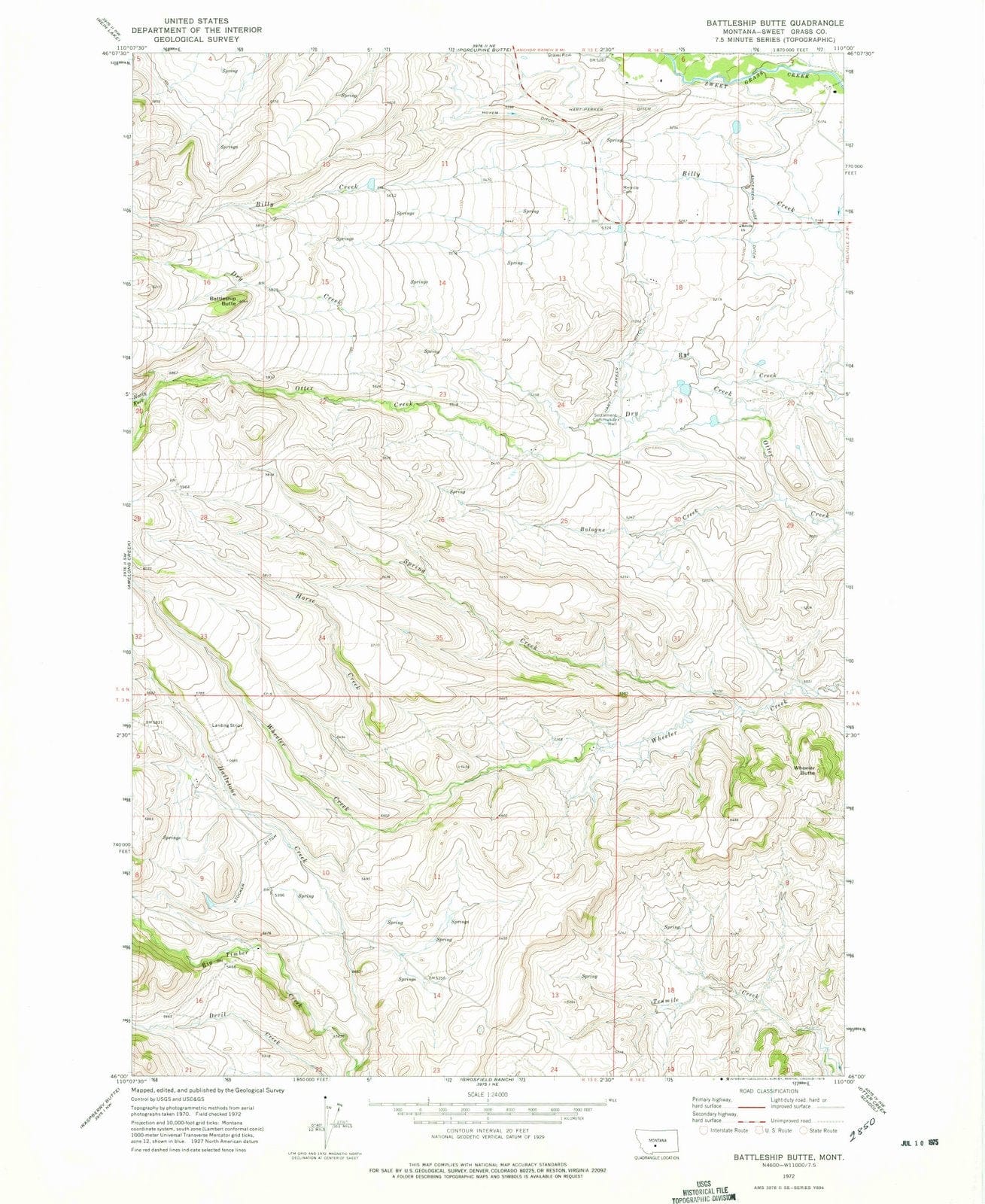 1972 Battleship Butte, MT - Montana - USGS Topographic Map