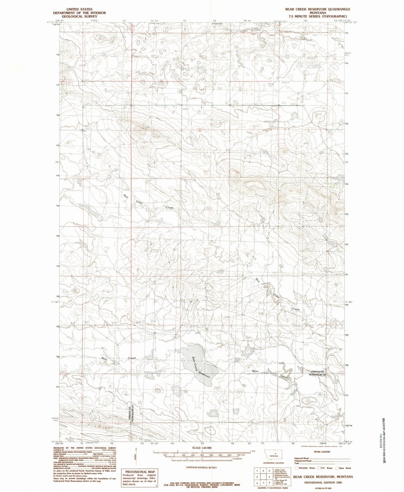 1985 Bear Creek Reservoir, MT - Montana - USGS Topographic Map v2
