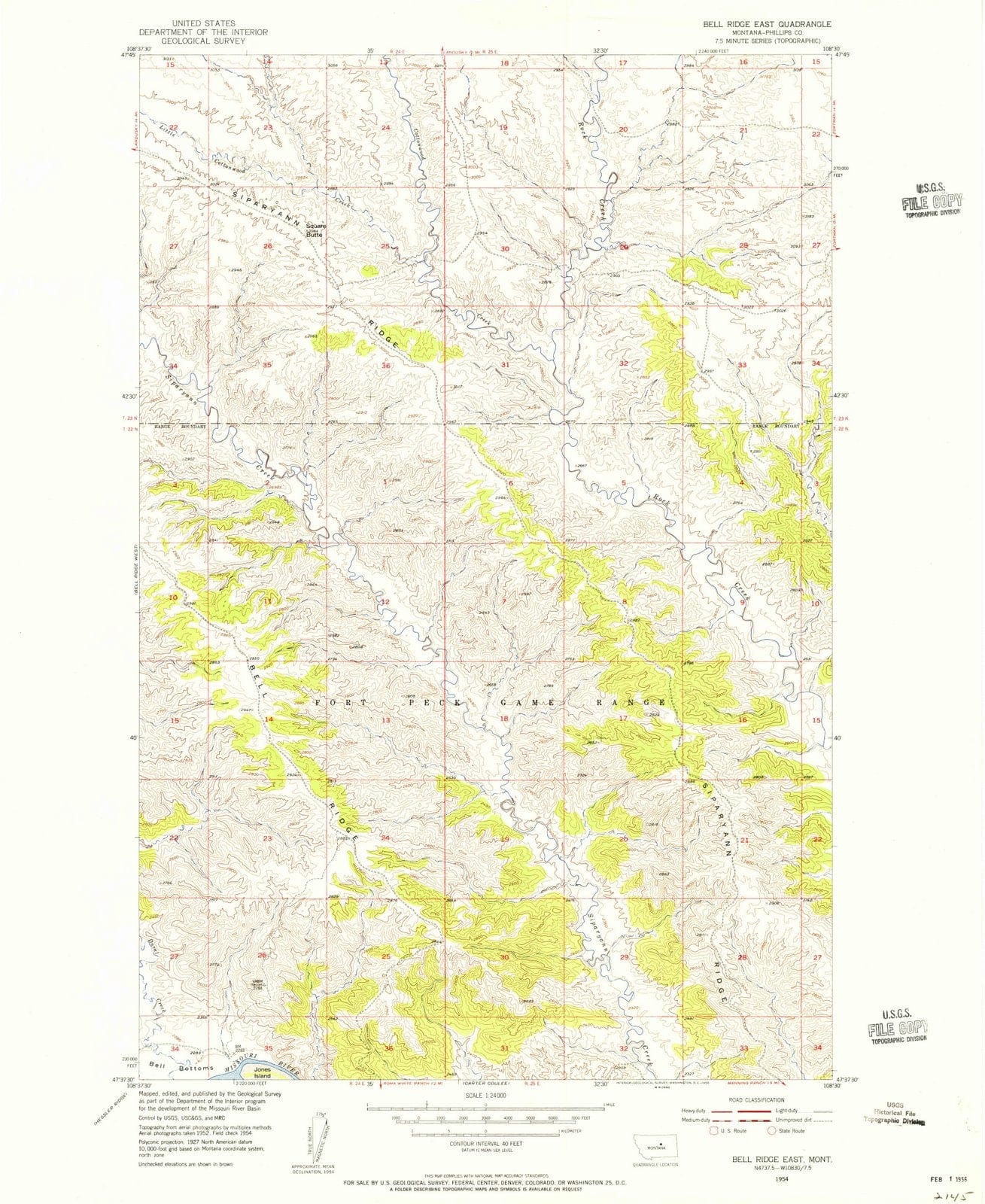 1954 Bell Ridge East, MT - Montana - USGS Topographic Map