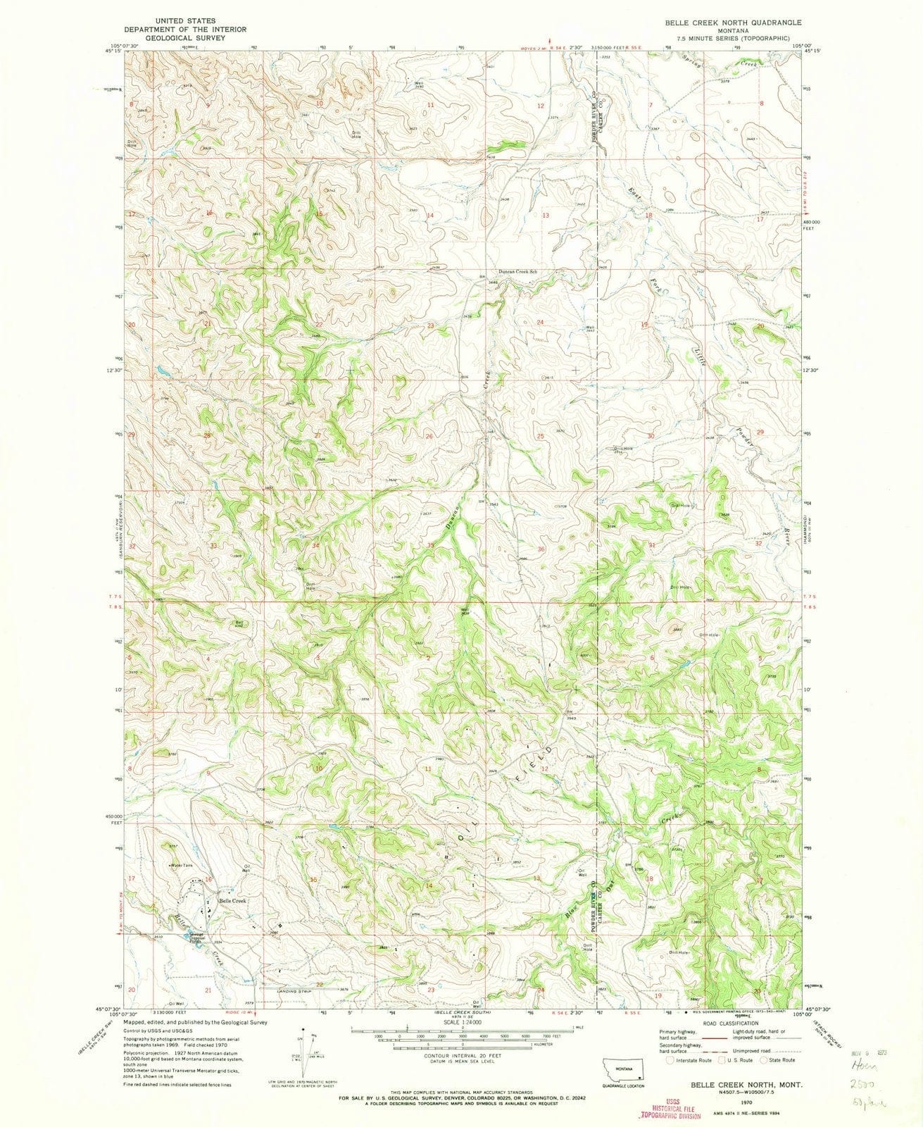 1970 Belle Creek North, MT - Montana - USGS Topographic Map