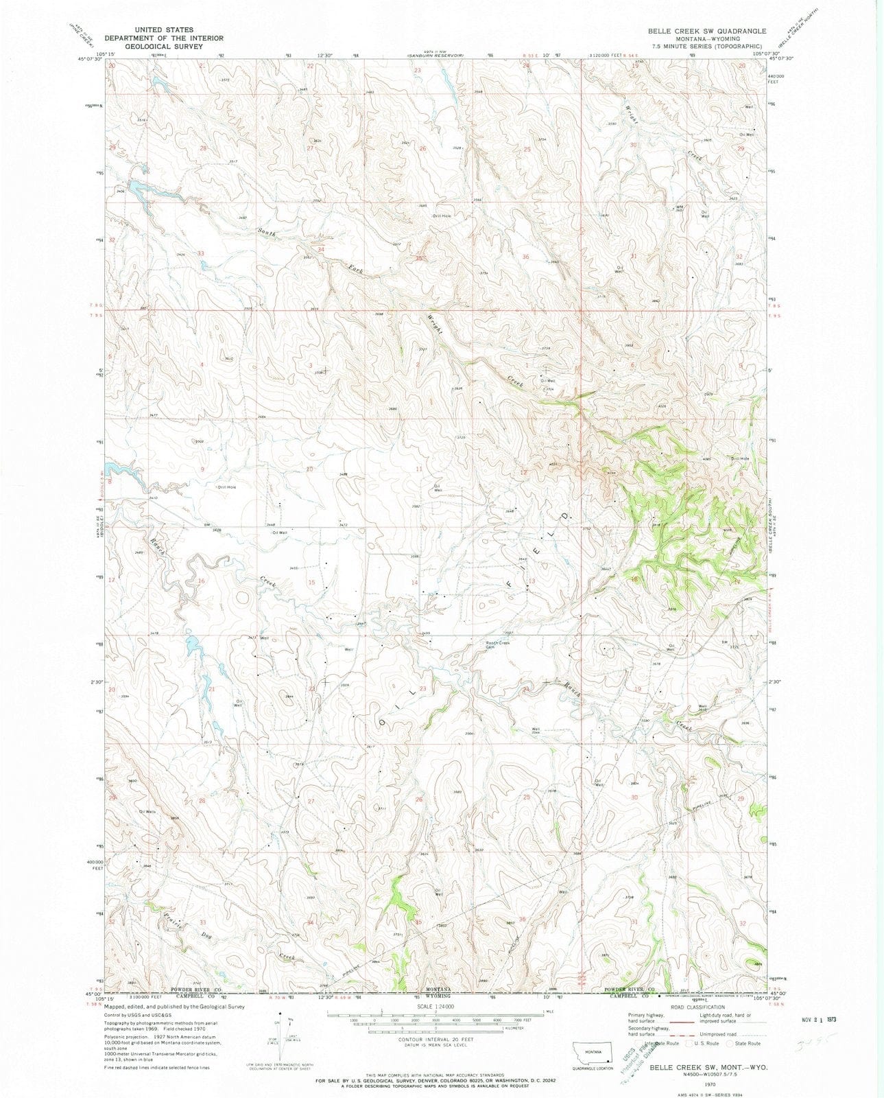 1970 Belle Creek, MT - Montana - USGS Topographic Map