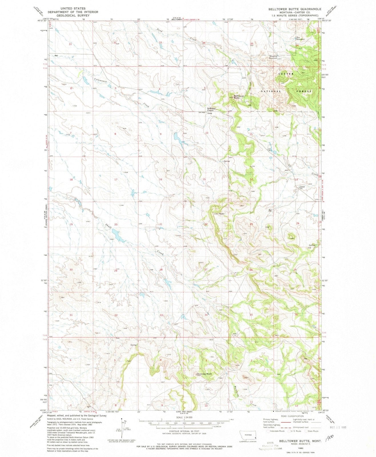 1980 Belltower Butte, MT - Montana - USGS Topographic Map