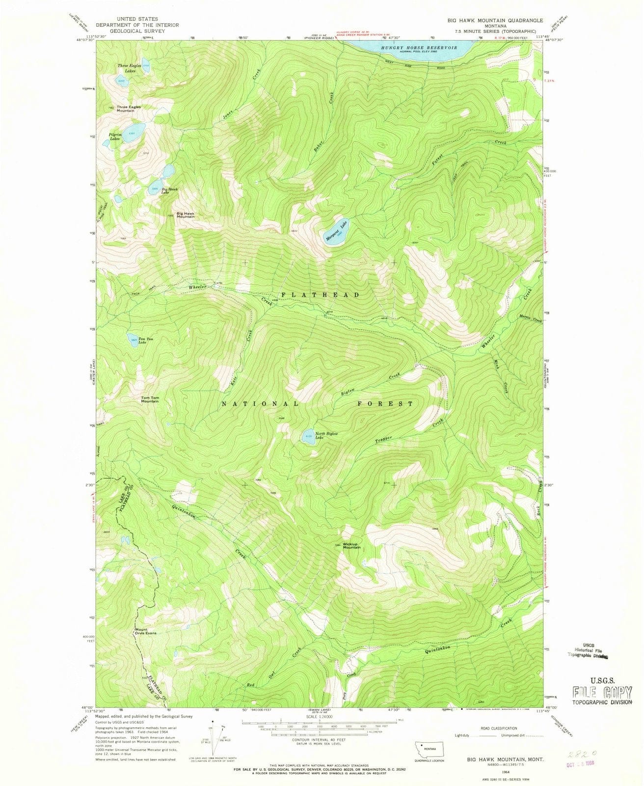 1964 Big Hawk Mountain, MT - Montana - USGS Topographic Map