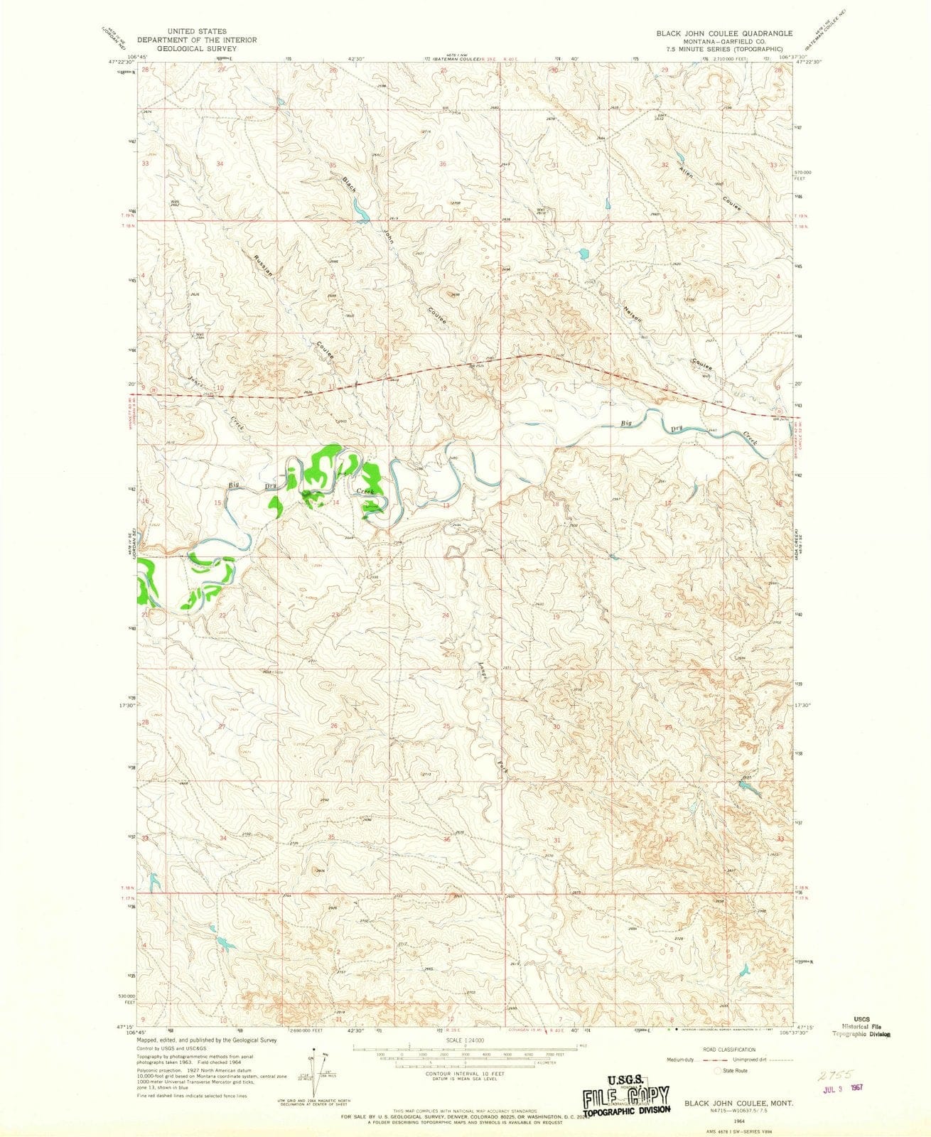 1964 Black John Coulee, MT - Montana - USGS Topographic Map