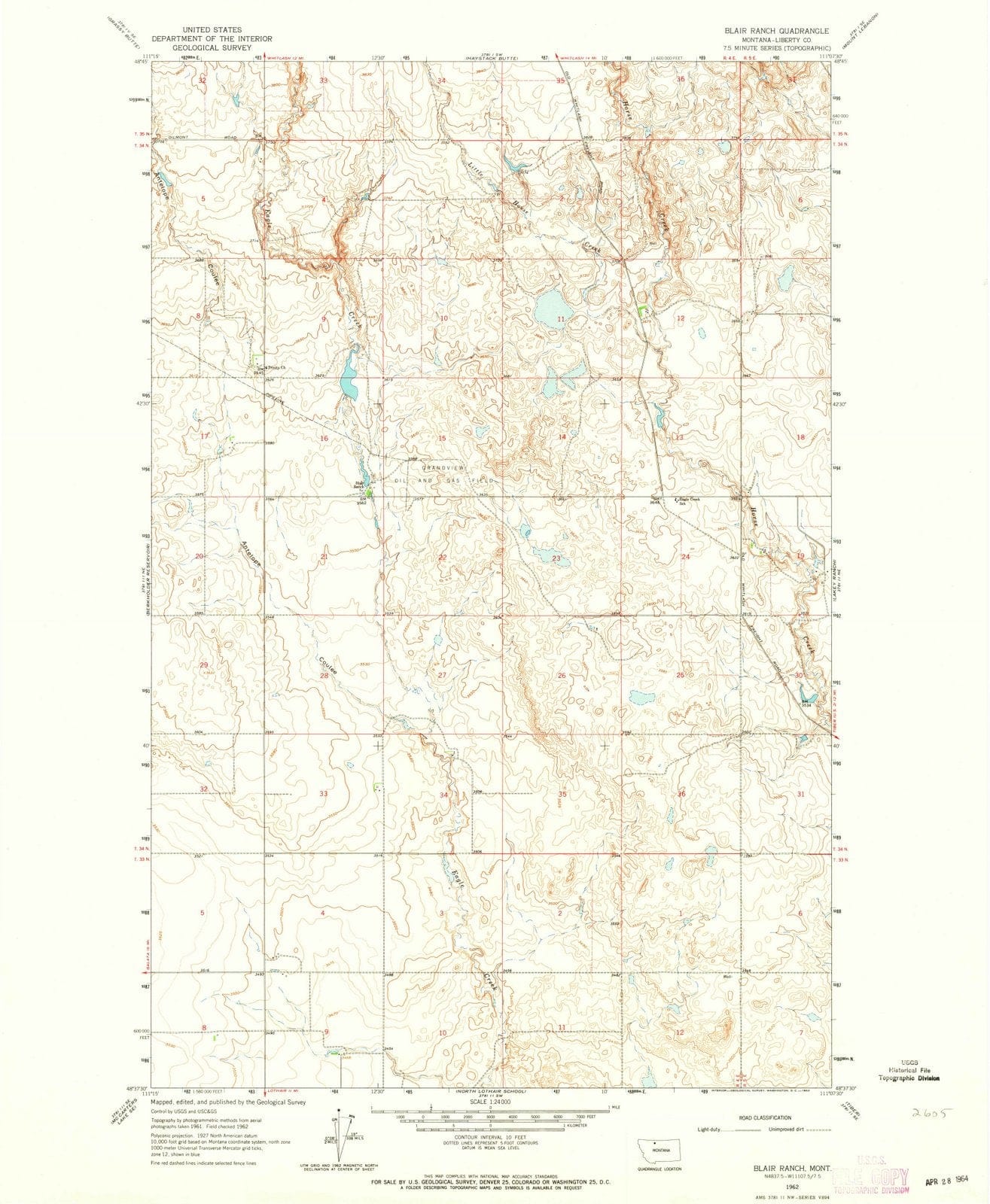 1962 Blair Ranch, MT - Montana - USGS Topographic Map