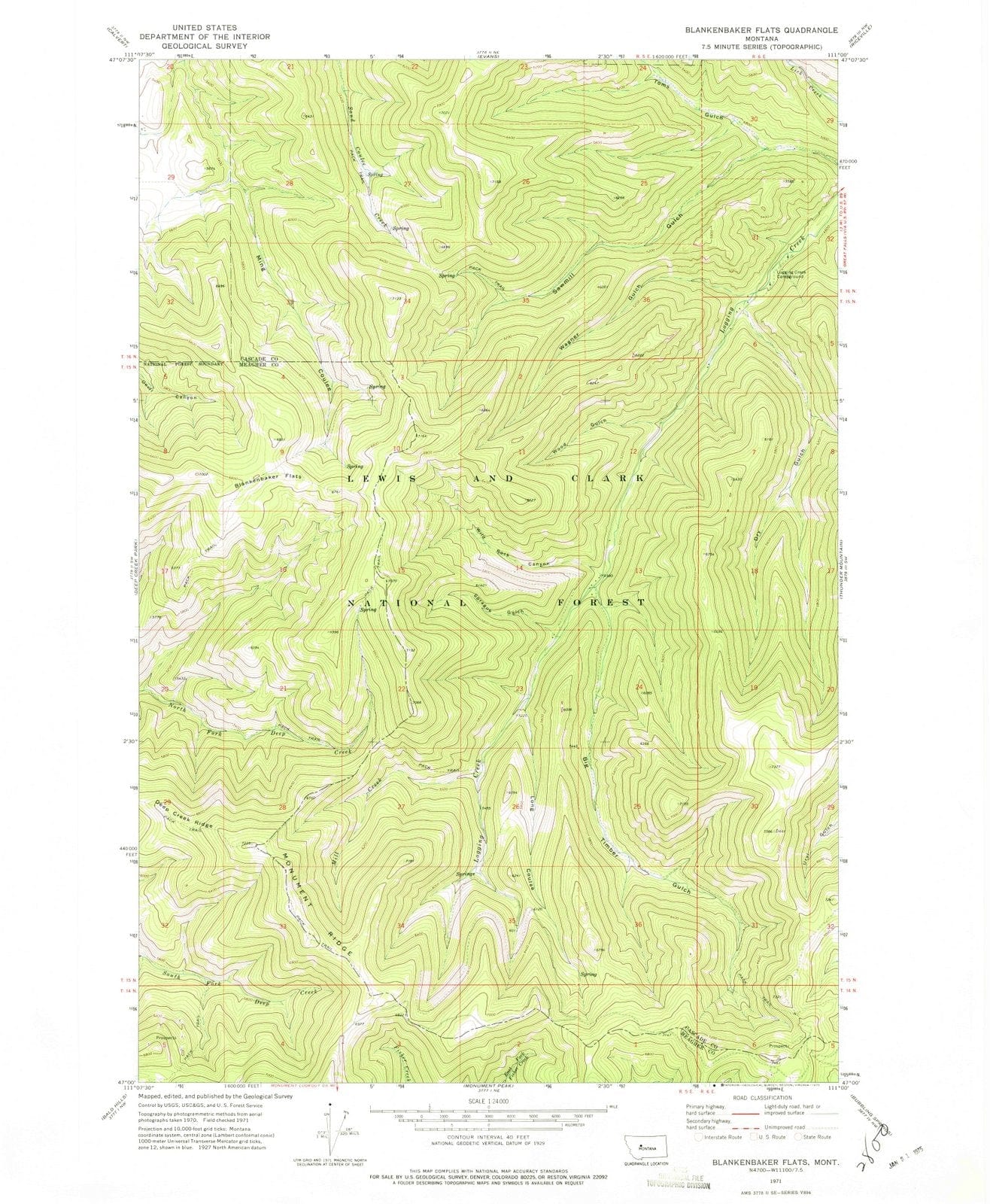 1971 Blankenbaker Flats, MT - Montana - USGS Topographic Map