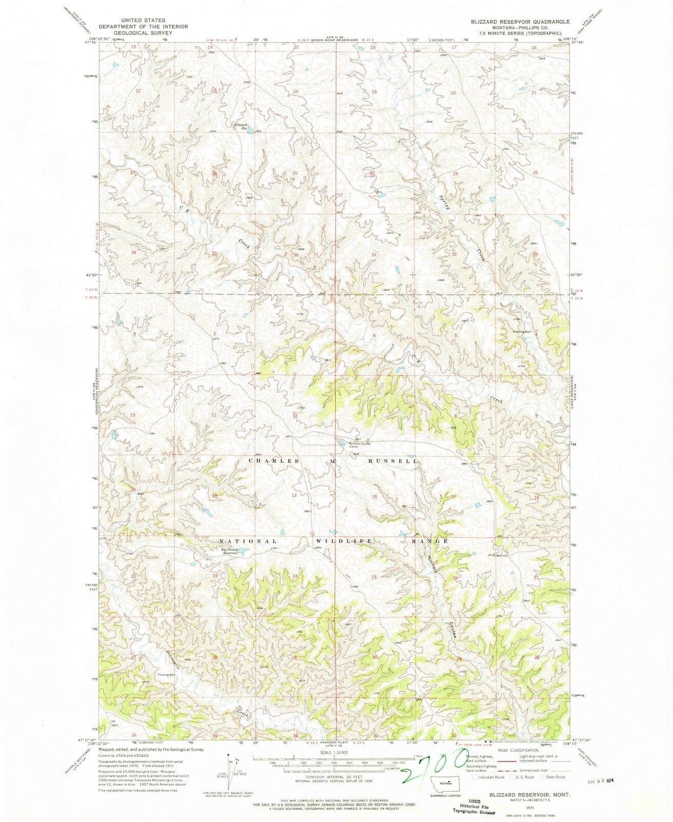 1971 Blizzard Reservoir, MT - Montana - USGS Topographic Map