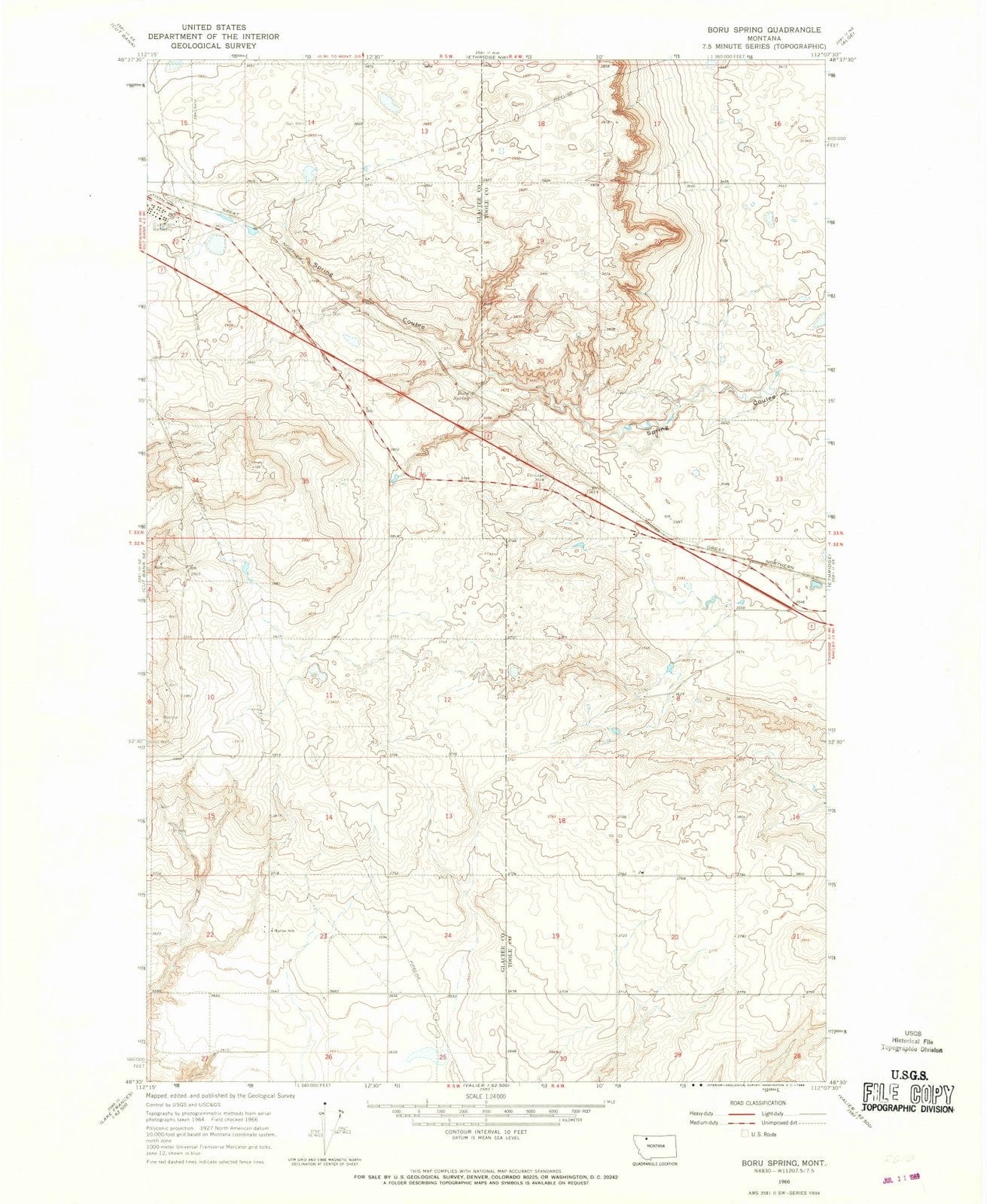 1966 Boru Spring, MT - Montana - USGS Topographic Map