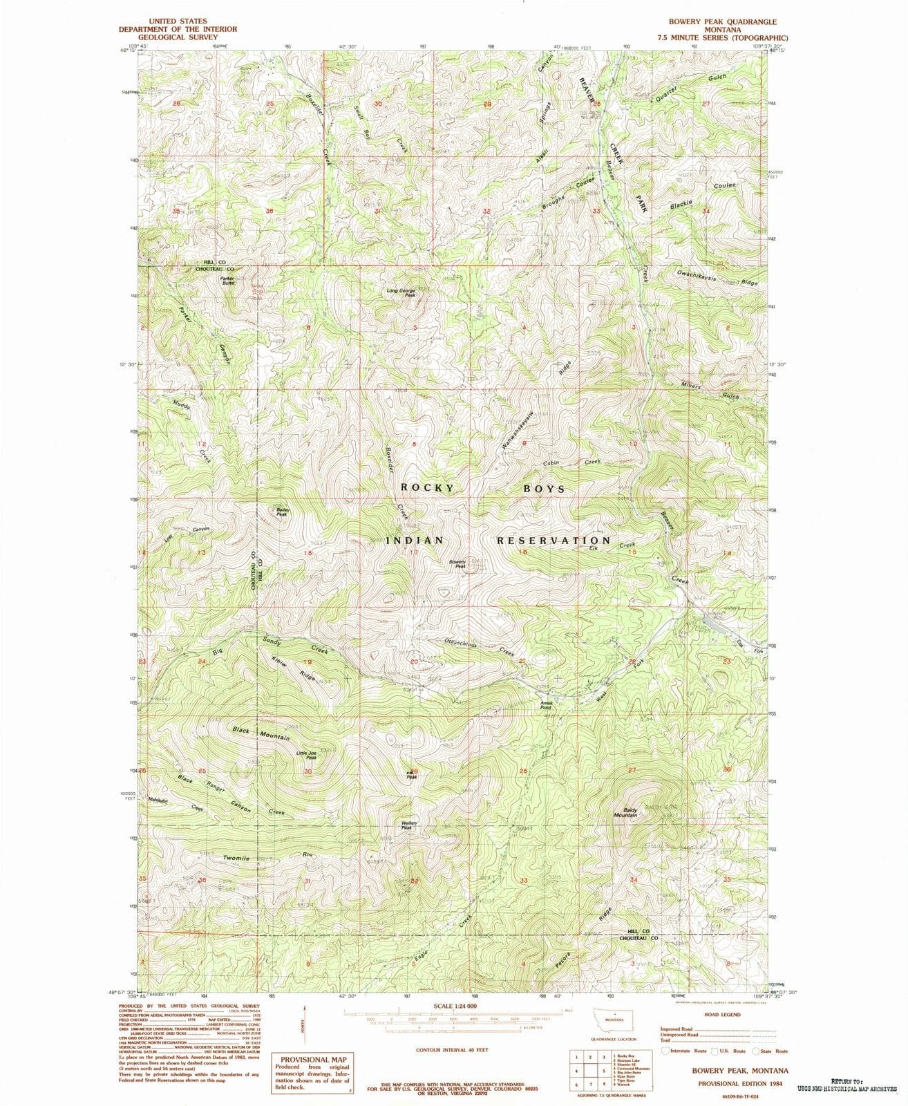 1984 Bowery Peak, MT - Montana - USGS Topographic Map