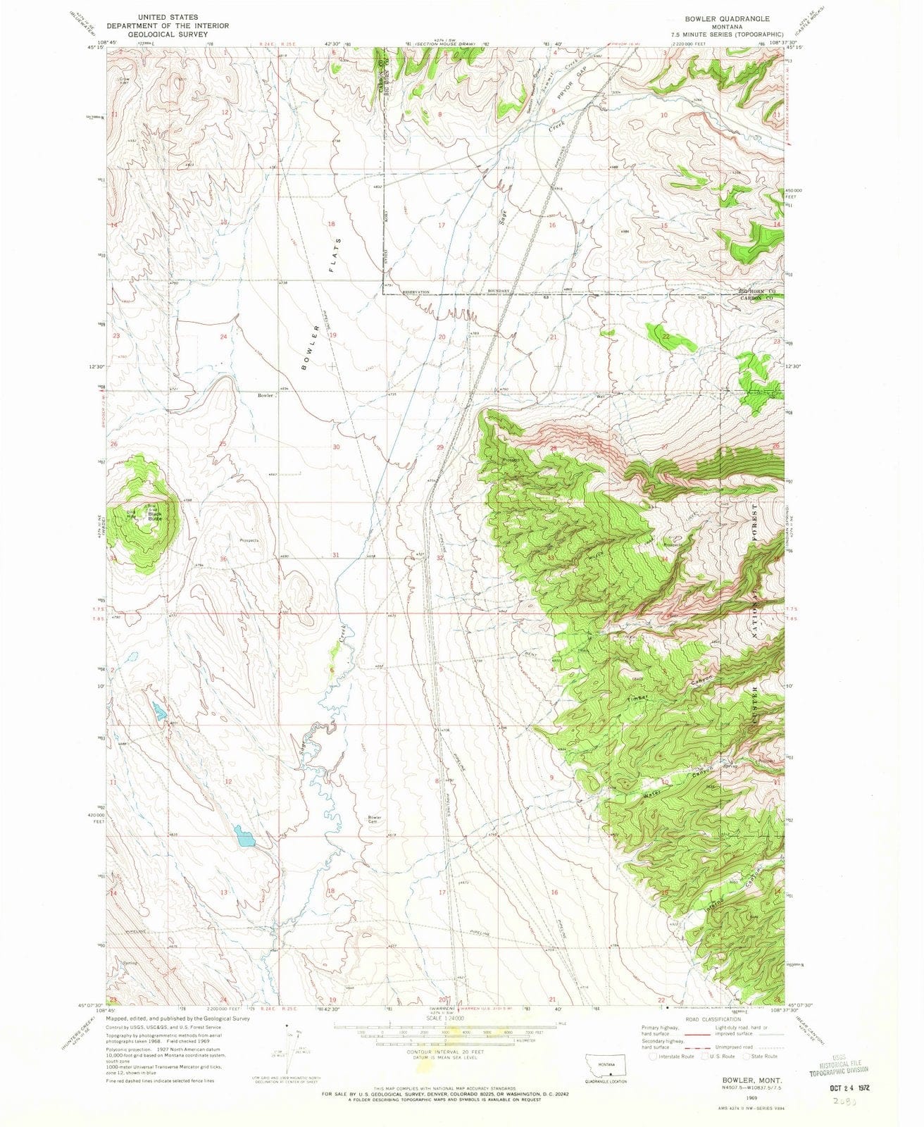 1969 Bowler, MT - Montana - USGS Topographic Map