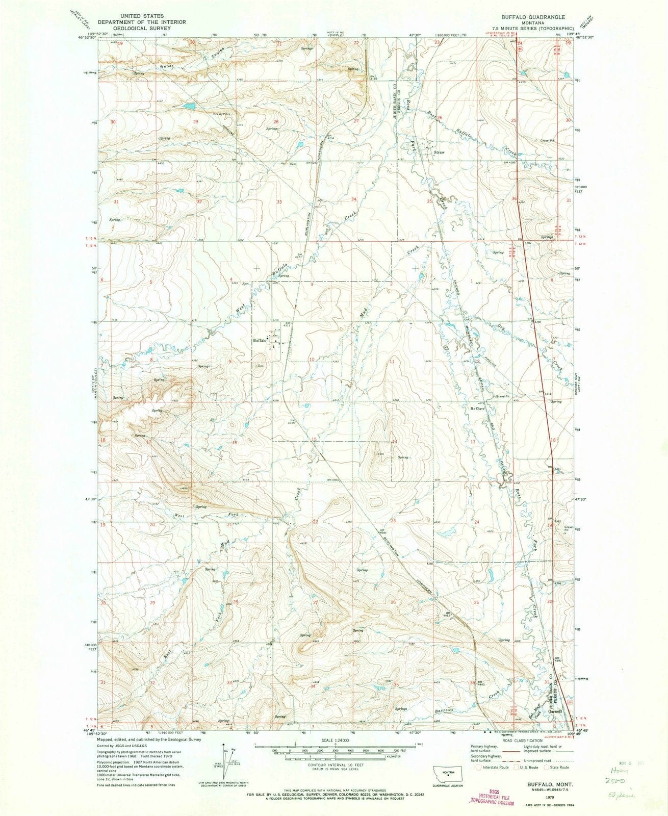 1970 Buffalo, MT - Montana - USGS Topographic Map