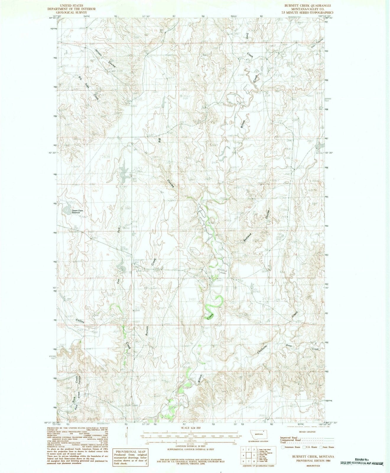 1984 Burnett Creek, MT - Montana - USGS Topographic Map