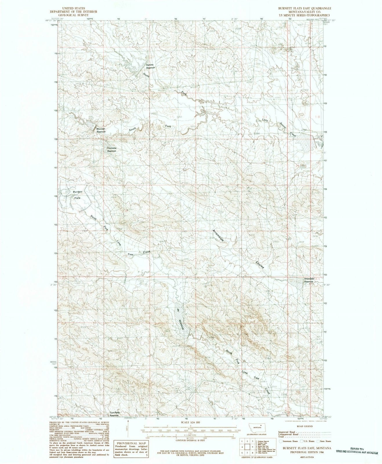 1984 Burnett Flats East, MT - Montana - USGS Topographic Map