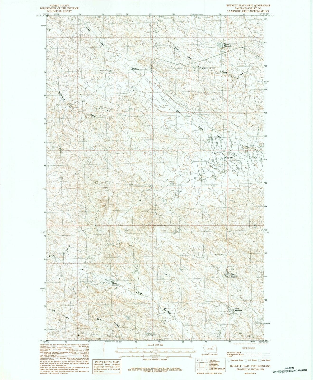 1984 Burnett Flats West, MT - Montana - USGS Topographic Map