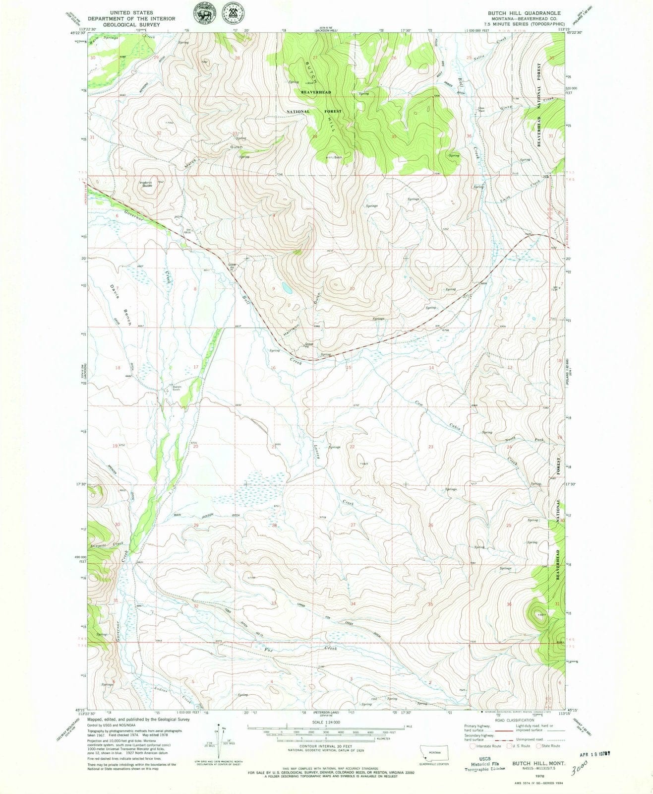 1978 Butch Hill, MT - Montana - USGS Topographic Map