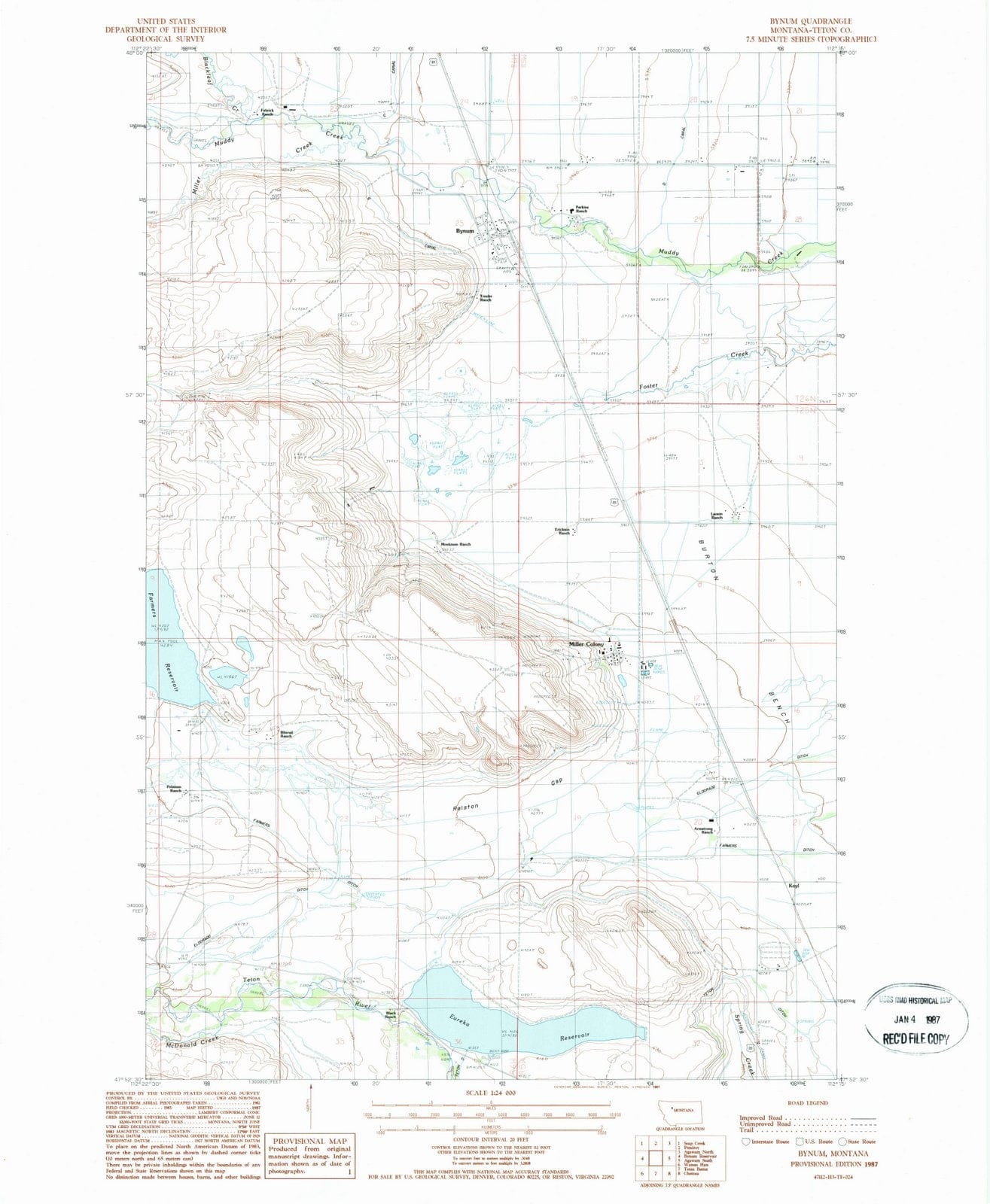 1987 Bynum, MT - Montana - USGS Topographic Map