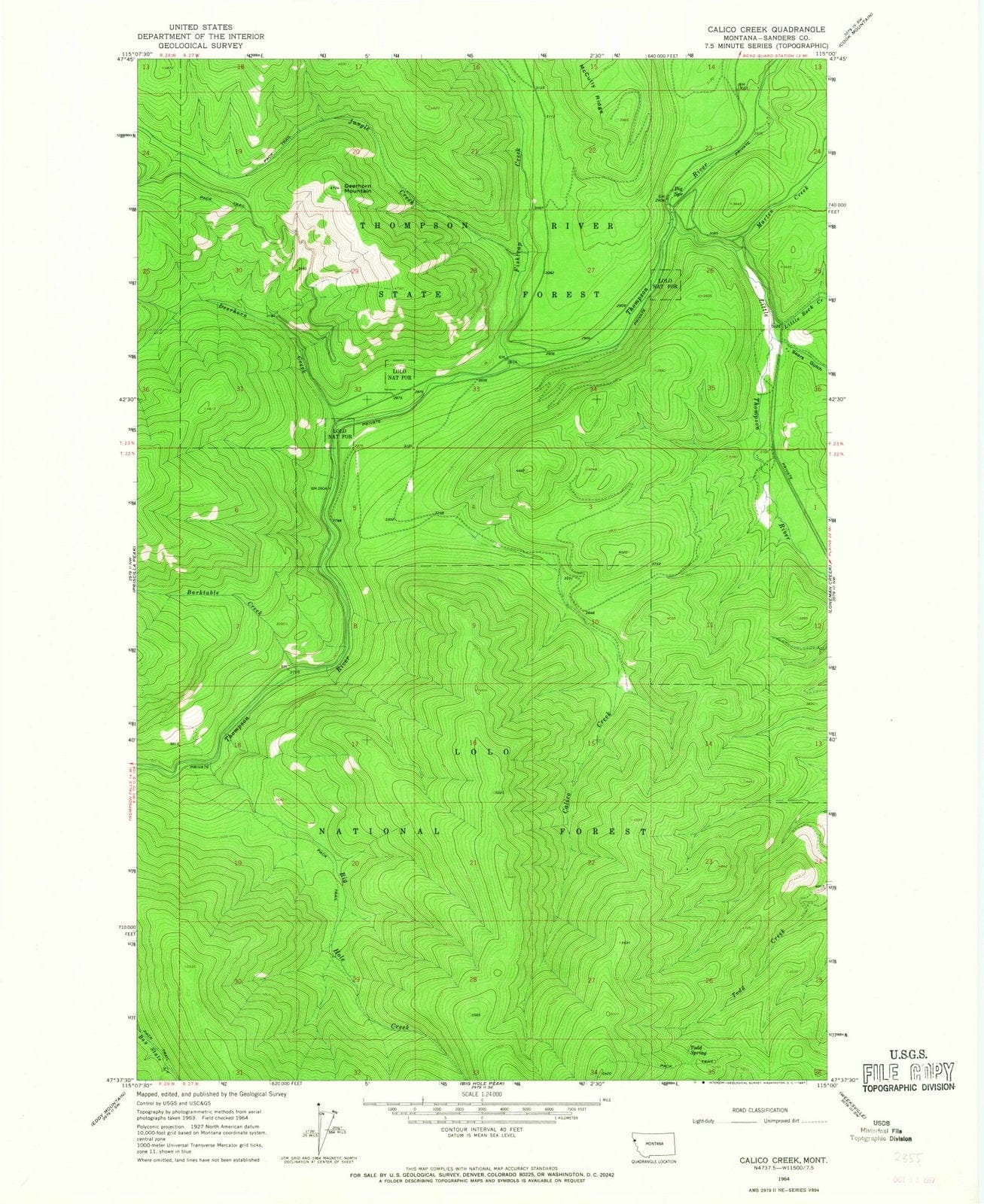 1964 Calico Creek, MT - Montana - USGS Topographic Map