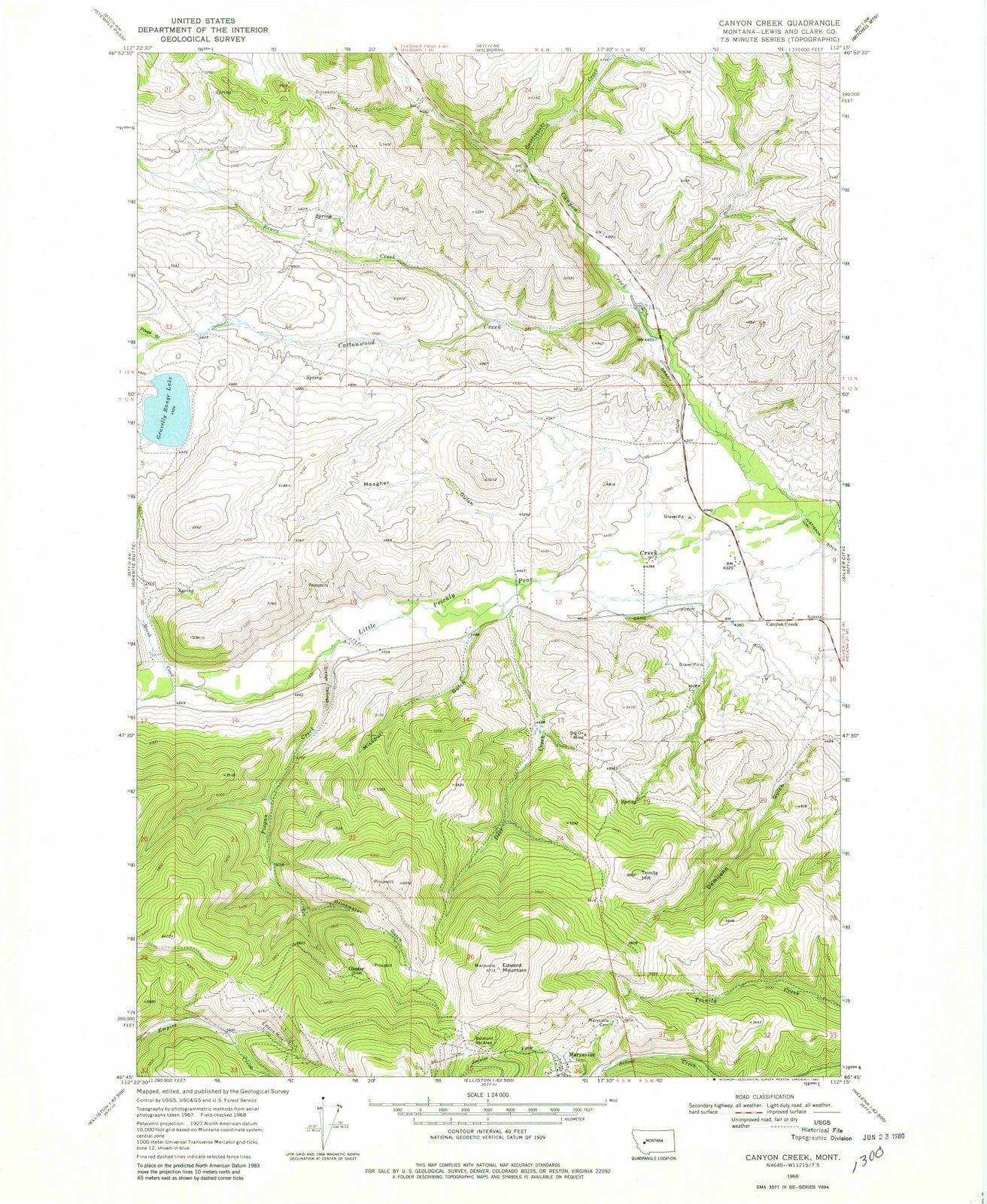 1968 Canyon Creek, MT - Montana - USGS Topographic Map