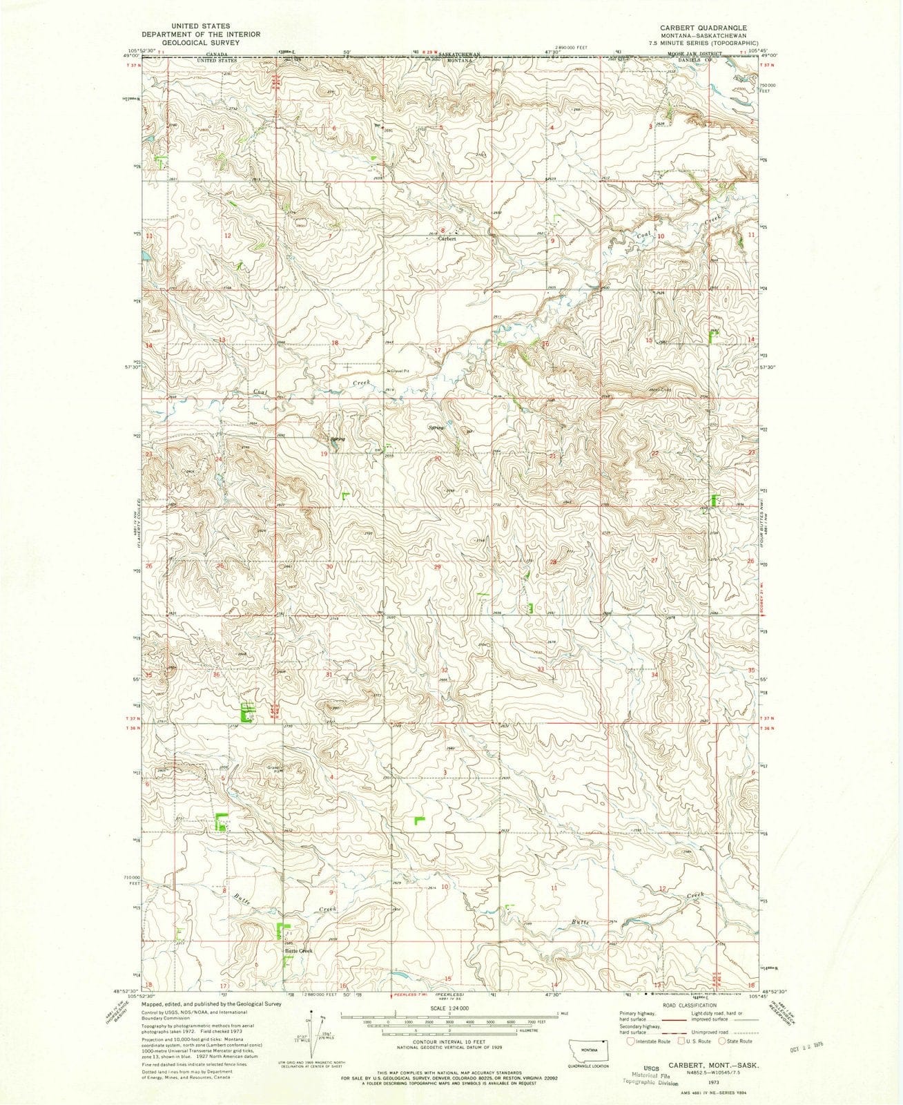 1973 Carbert, MT - Montana - USGS Topographic Map
