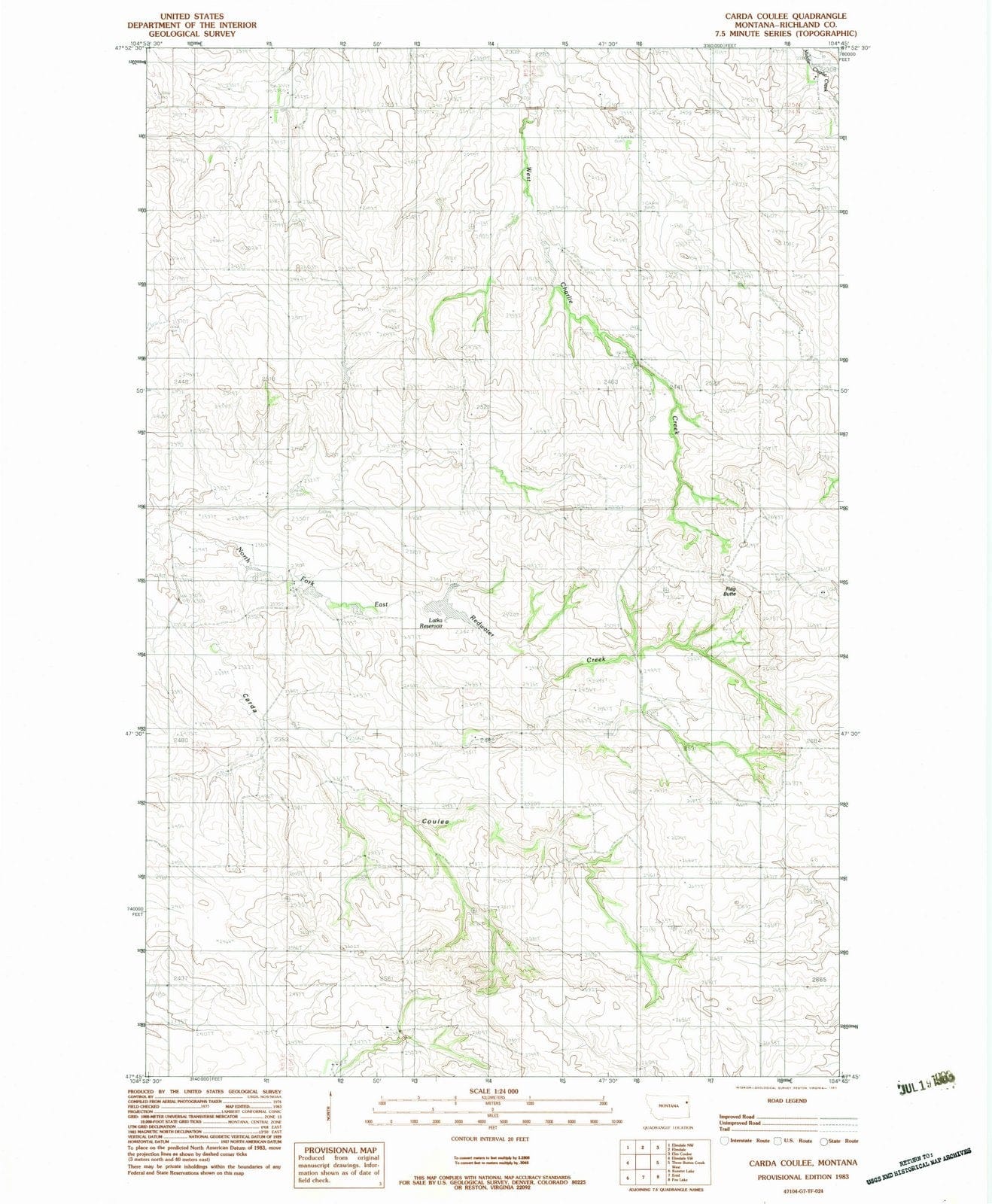 1983 Carda Coulee, MT - Montana - USGS Topographic Map
