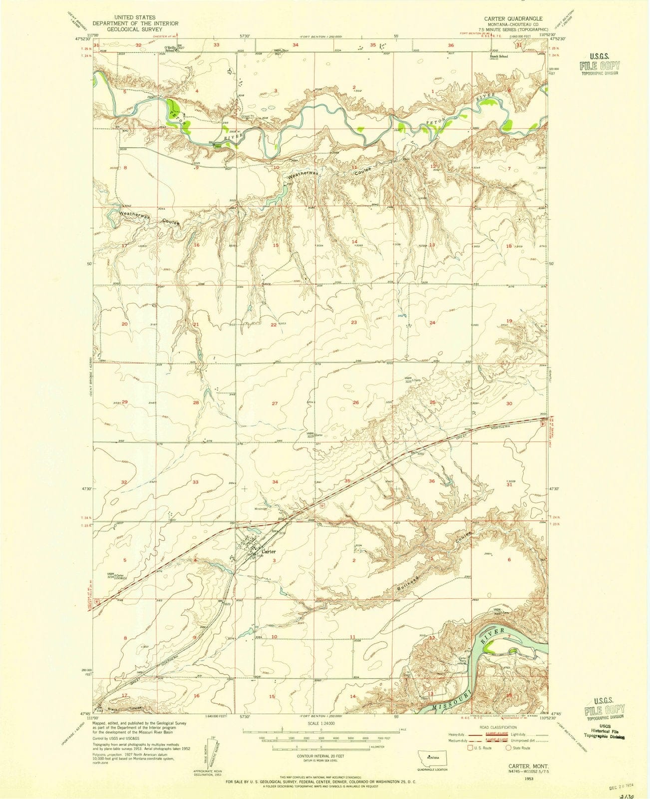 1953 Carter, MT - Montana - USGS Topographic Map