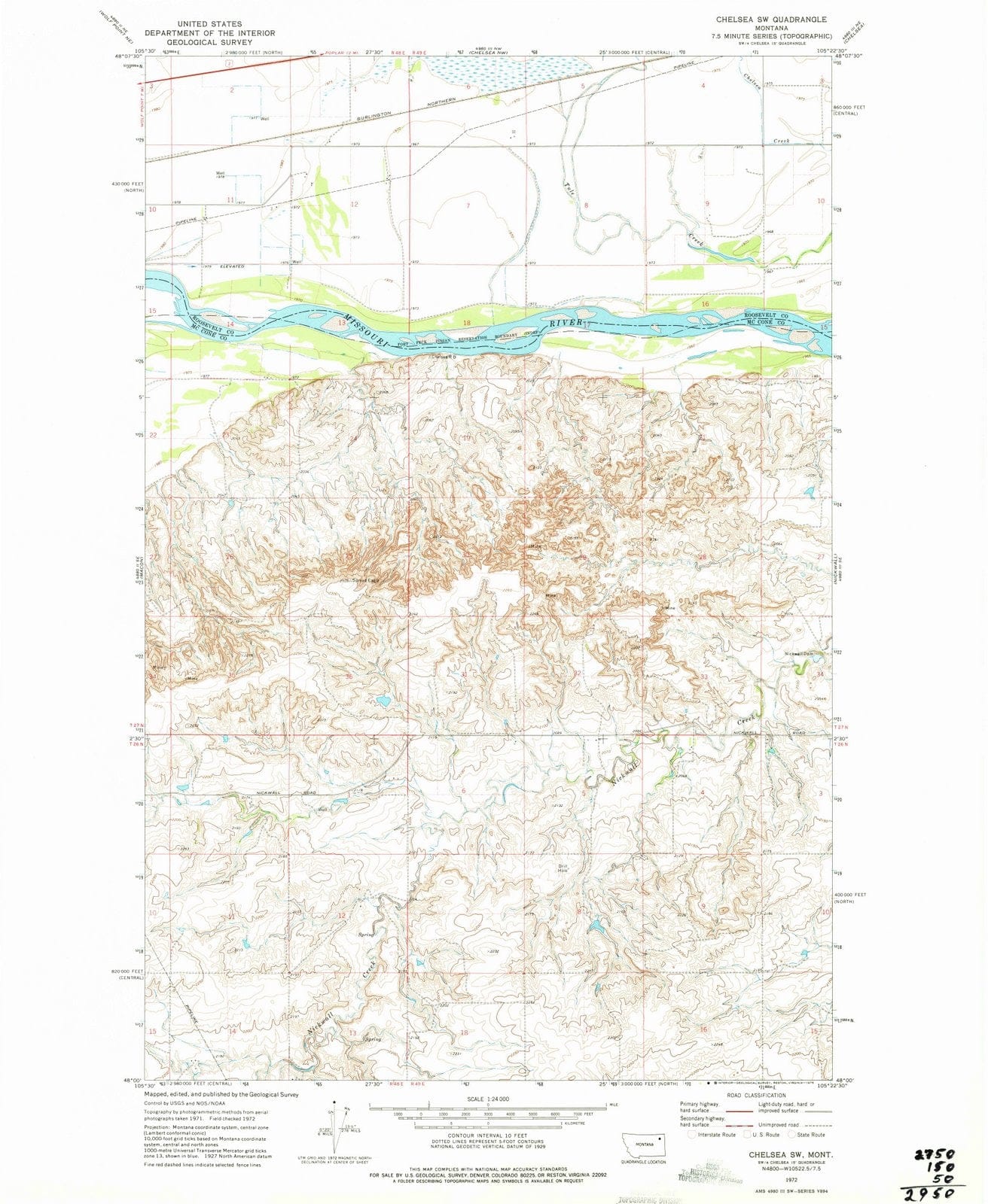 1972 Chelsea, MT - Montana - USGS Topographic Map v2