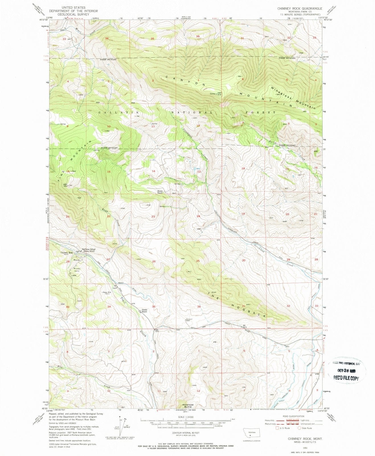 1951 Chimney Rock, MT - Montana - USGS Topographic Map