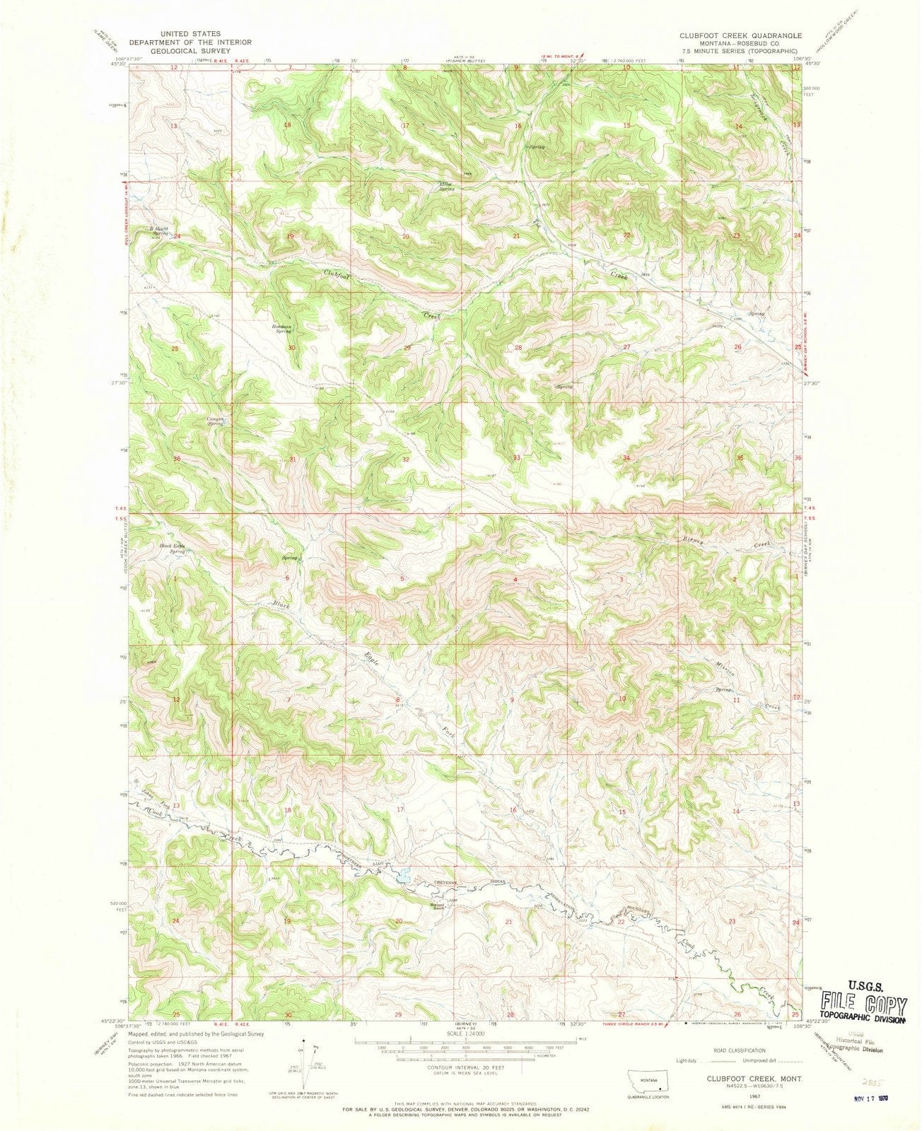 1967 Clubfoot Creek, MT - Montana - USGS Topographic Map