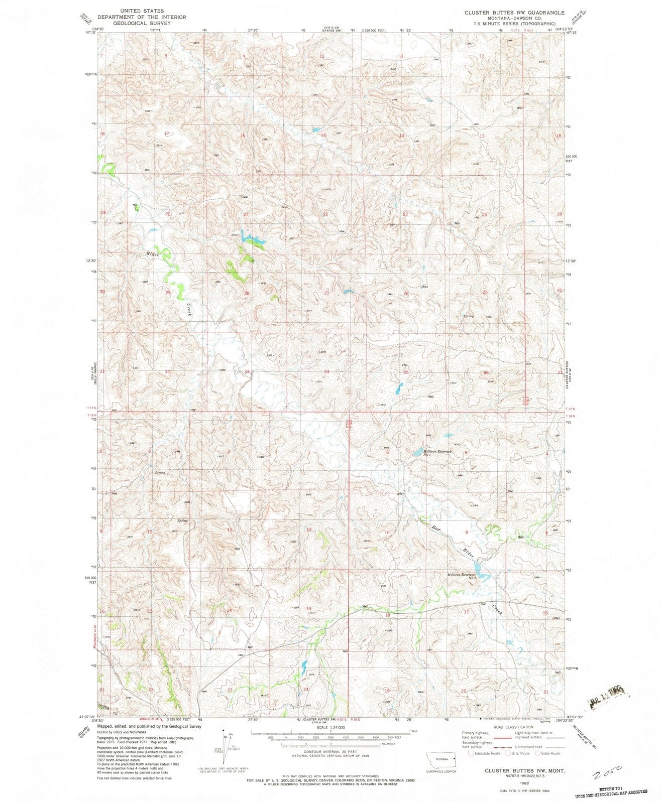 1982 Cluster Buttes, MT - Montana - USGS Topographic Map