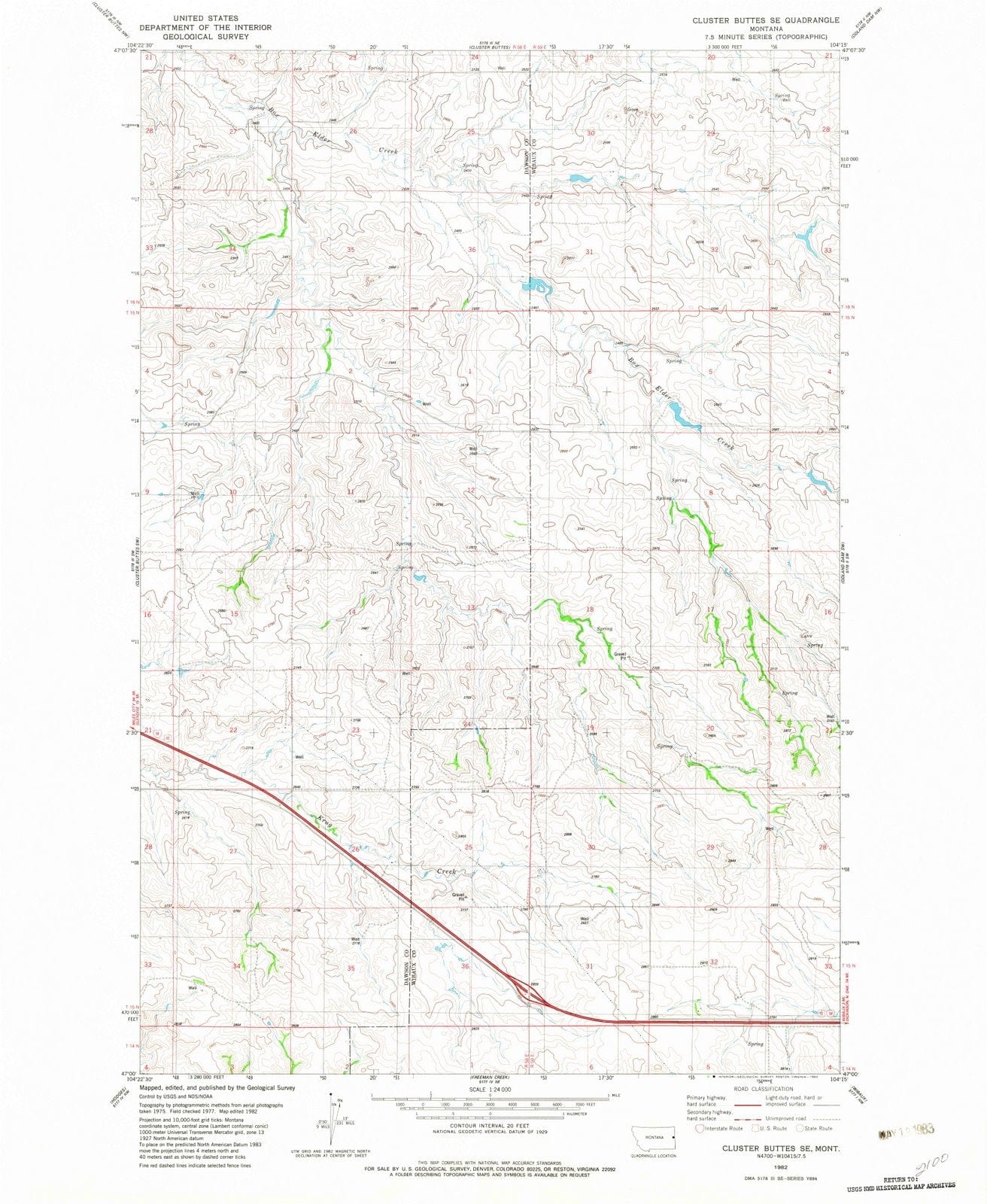1982 Cluster Buttes, MT - Montana - USGS Topographic Map v2