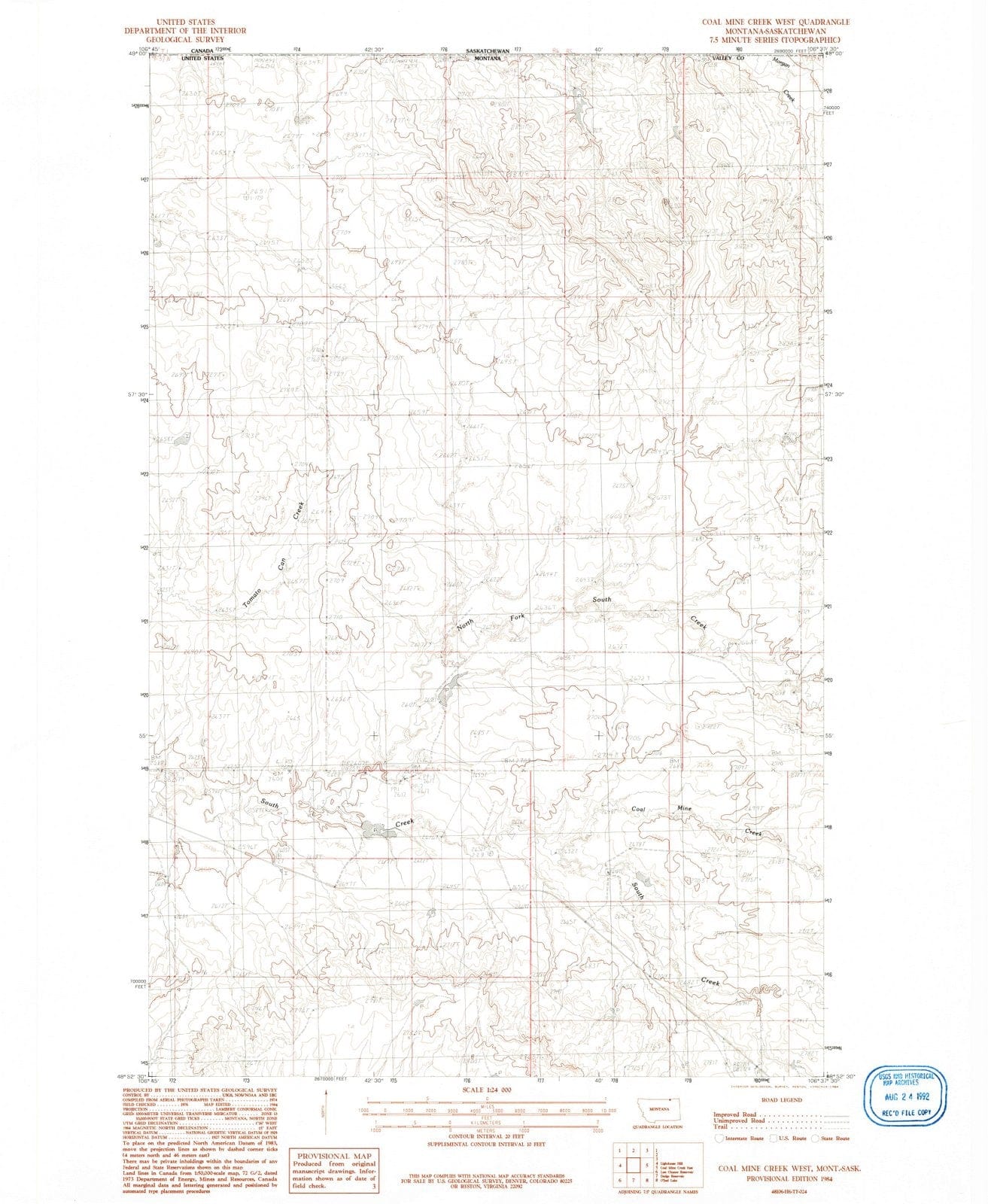 1984 Coal Mine Creek West, MT - Montana - USGS Topographic Map
