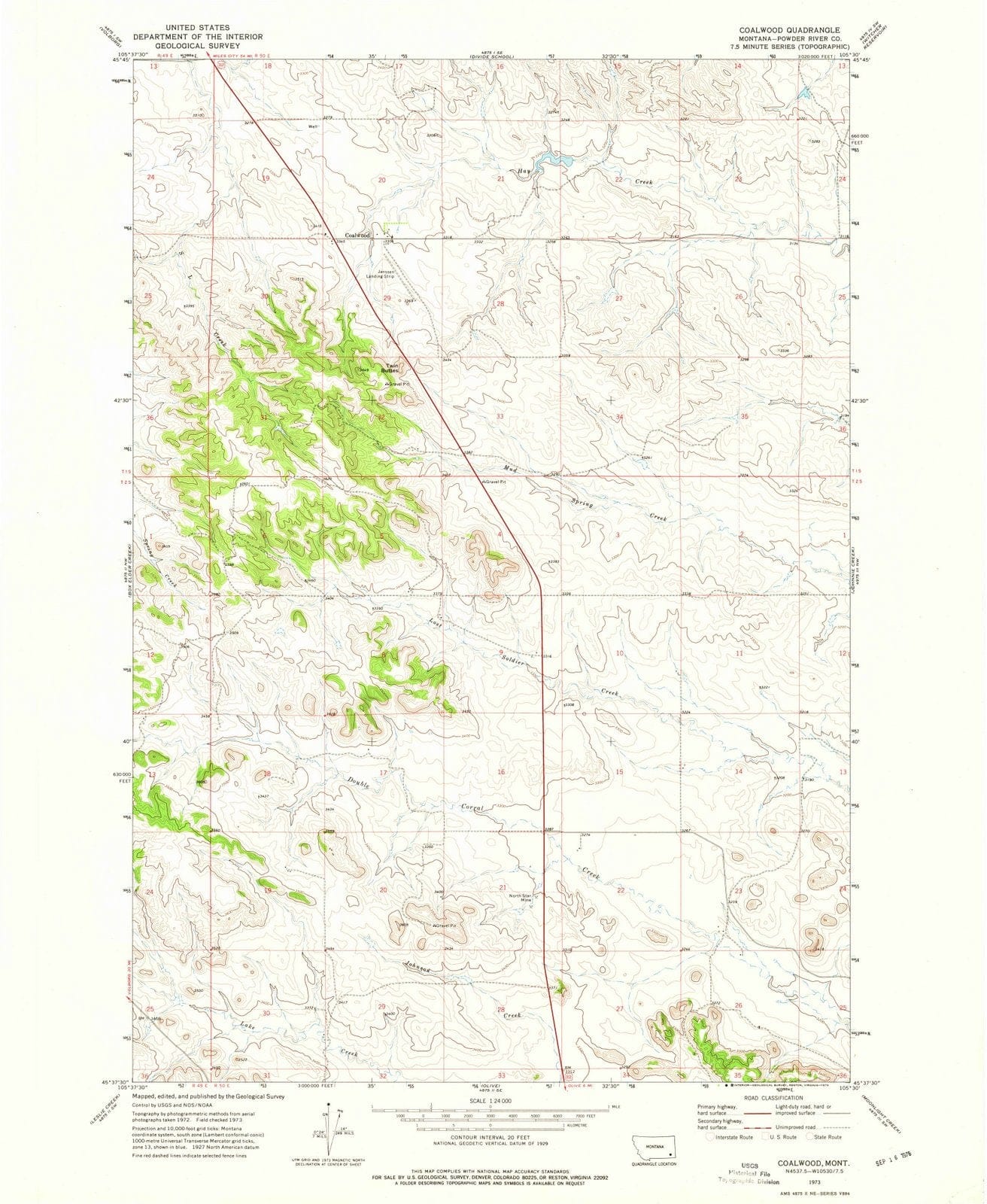 1973 Coalwood, MT - Montana - USGS Topographic Map